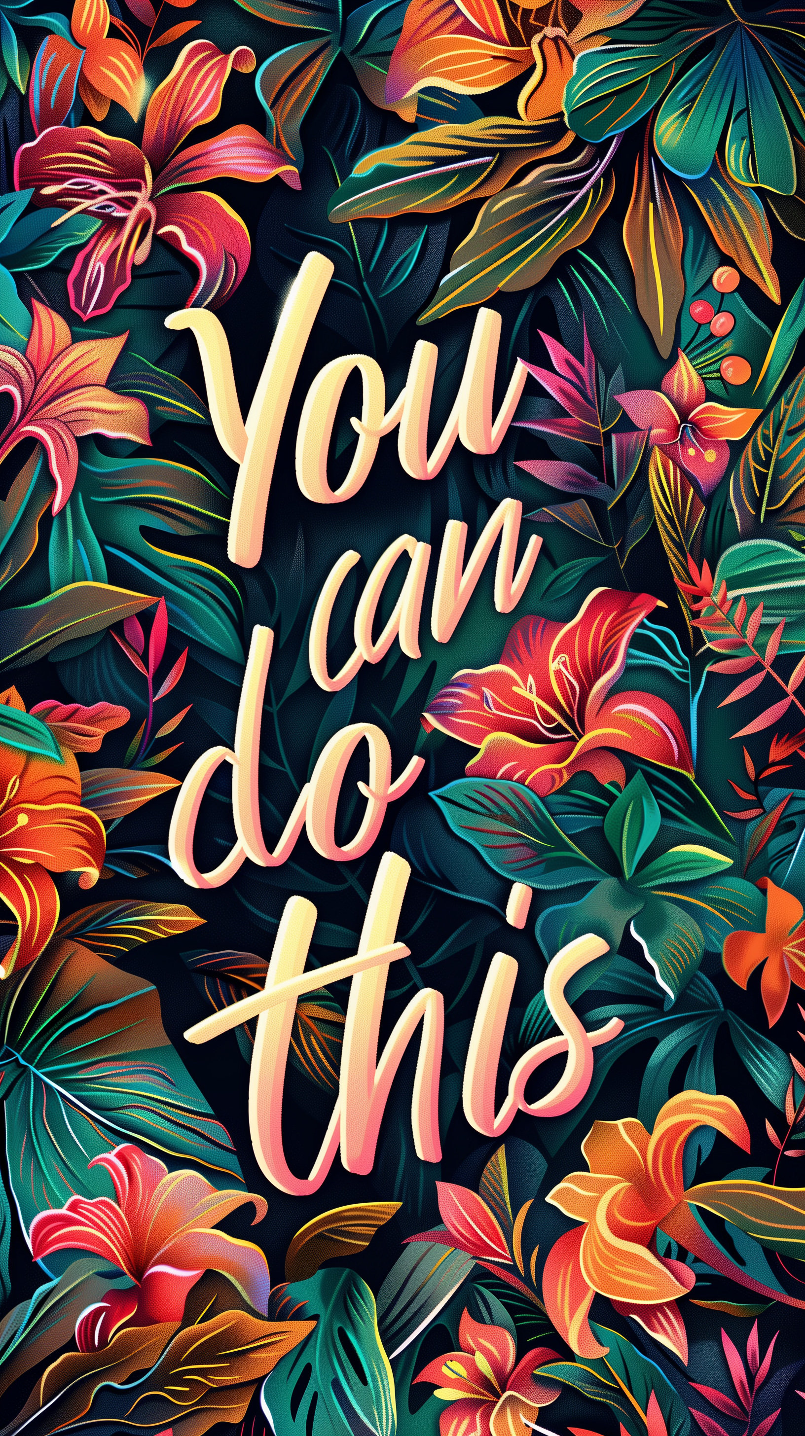 Inspirational 'You Can Do This' motivational quote on a vibrant floral background for phone wallpaper.