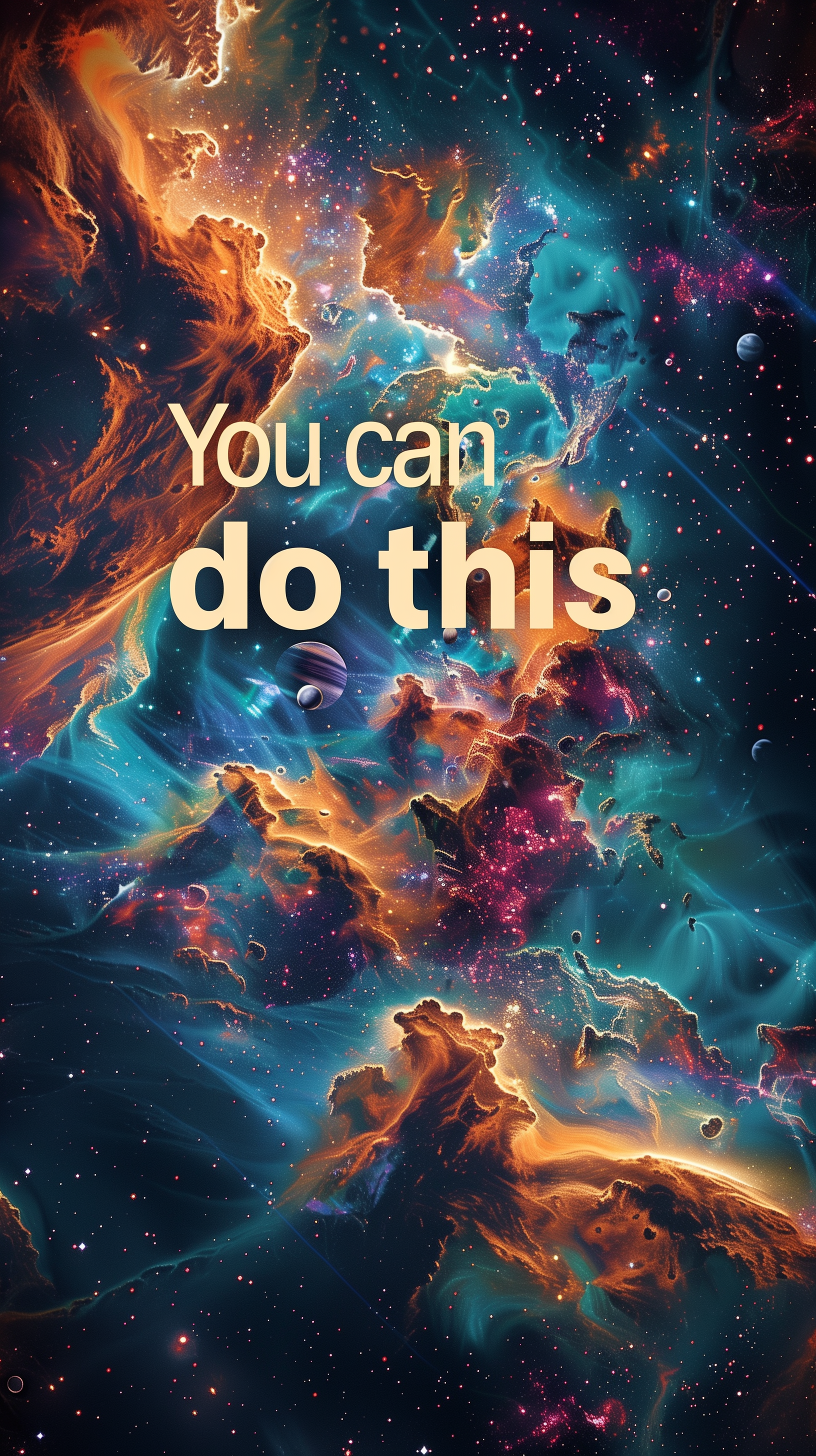 Inspirational You can do this message over a vibrant cosmic background for phone wallpaper.