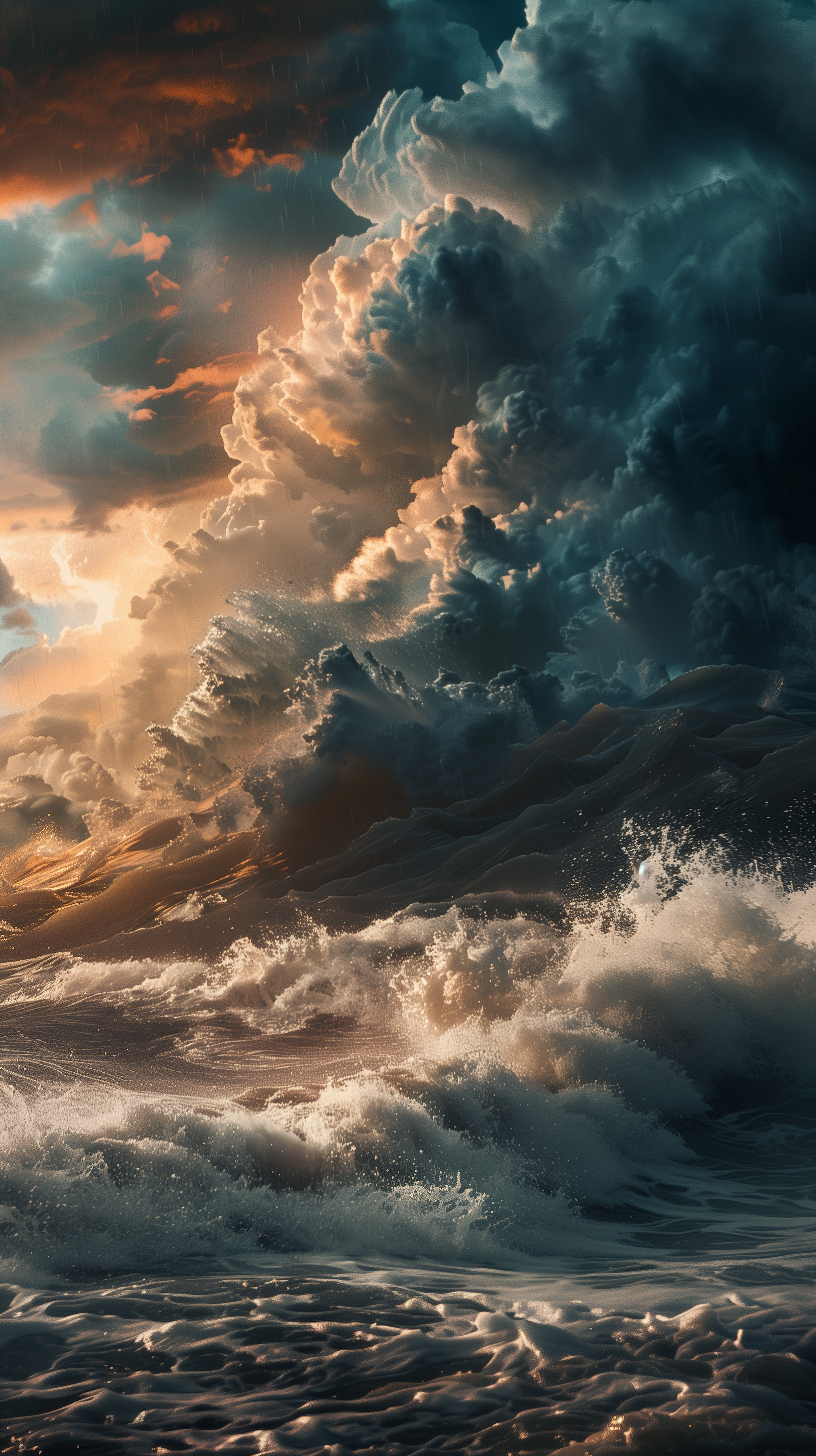 Dramatic hurricane clouds and tumultuous ocean waves depicted in a phone wallpaper image, capturing the intense energy of a storm.