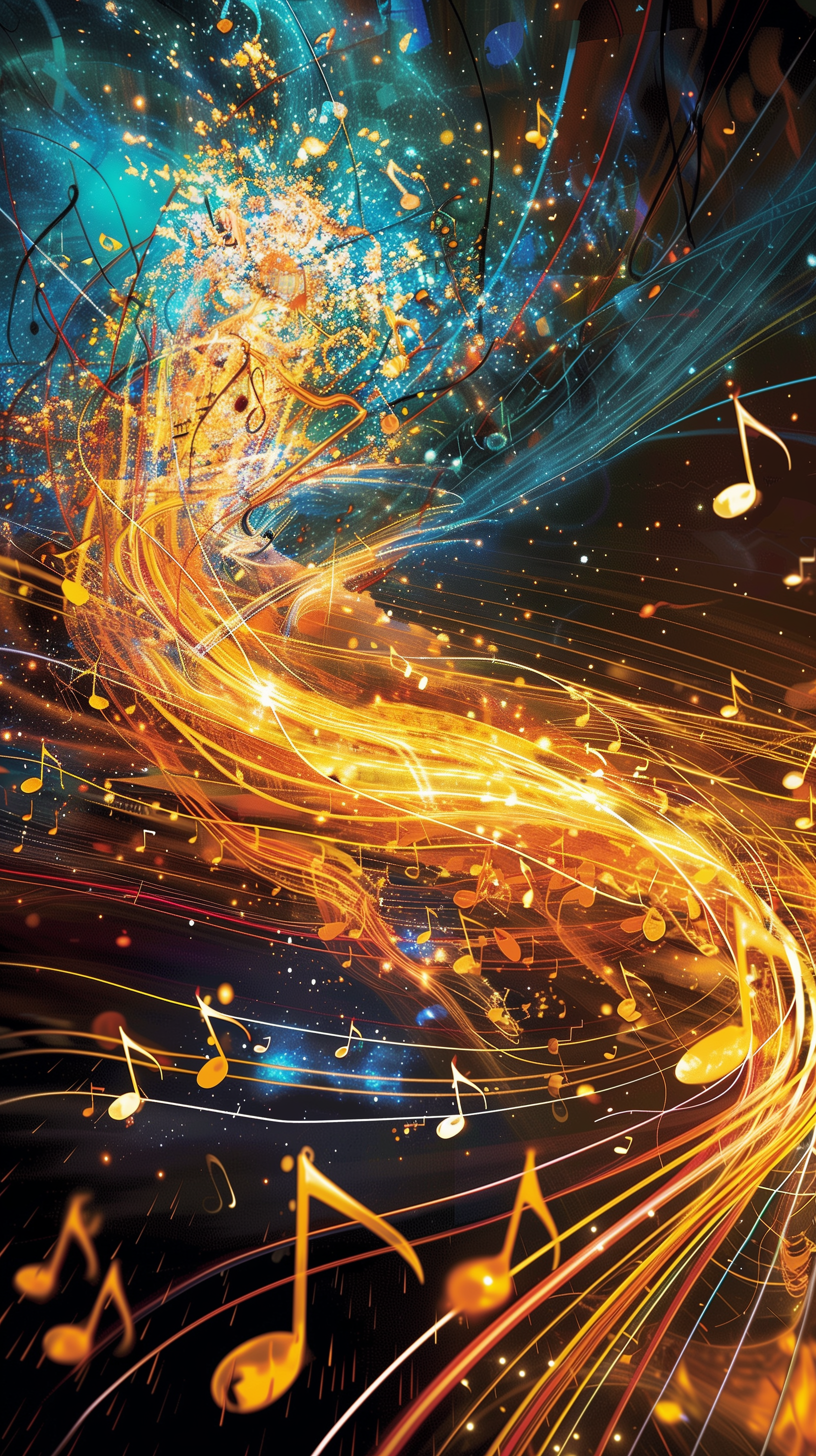 A vibrant phone wallpaper featuring swirling colors and musical notes, embodying the energy and rhythm of electronic music.