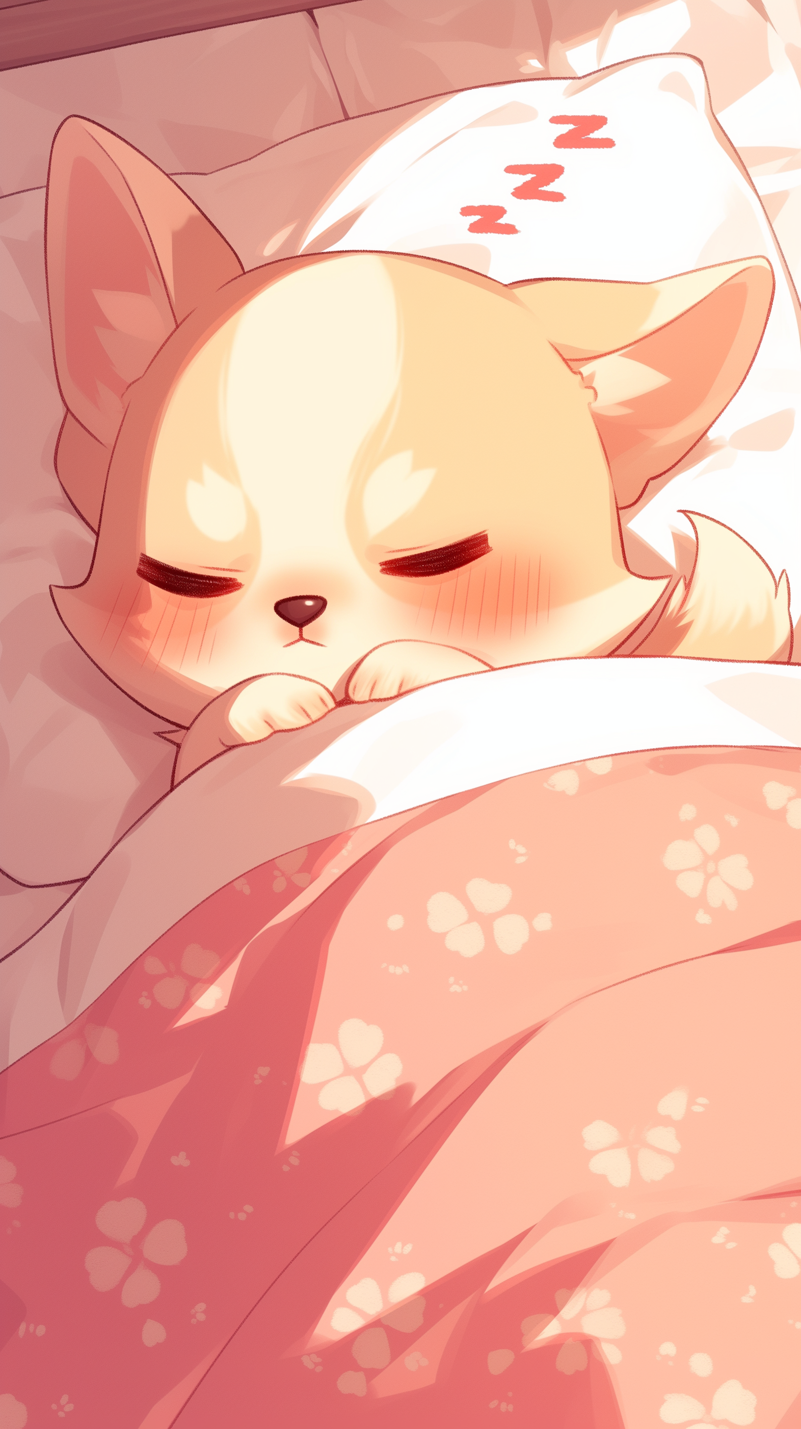 A cute chihuahua peacefully sleeping under a pink blanket, surrounded by soft floral patterns, makes for an adorable phone wallpaper.