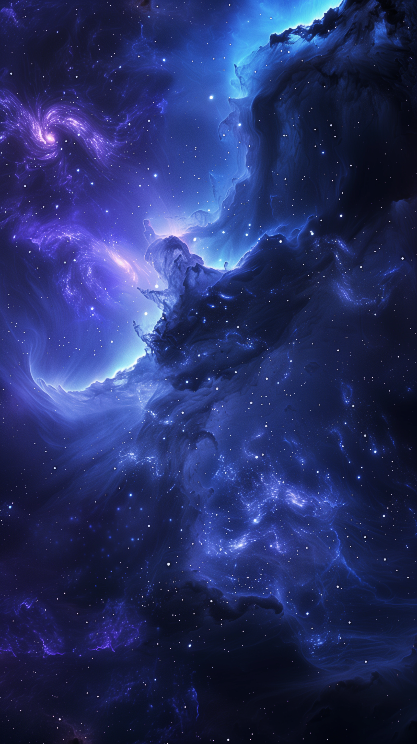Starry galaxy space wallpaper for phone with vibrant blue and purple cosmic nebula design.
