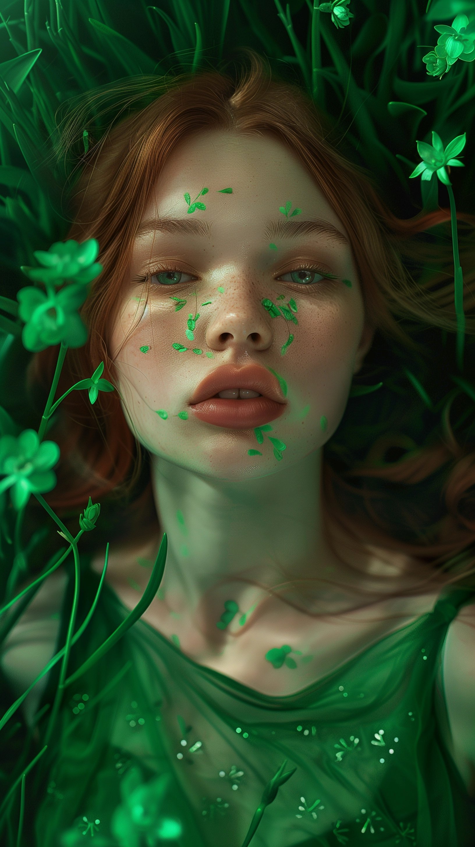 Enchanting Green Aesthetic Woman - Nature-Inspired Phone Wallpaper by ...