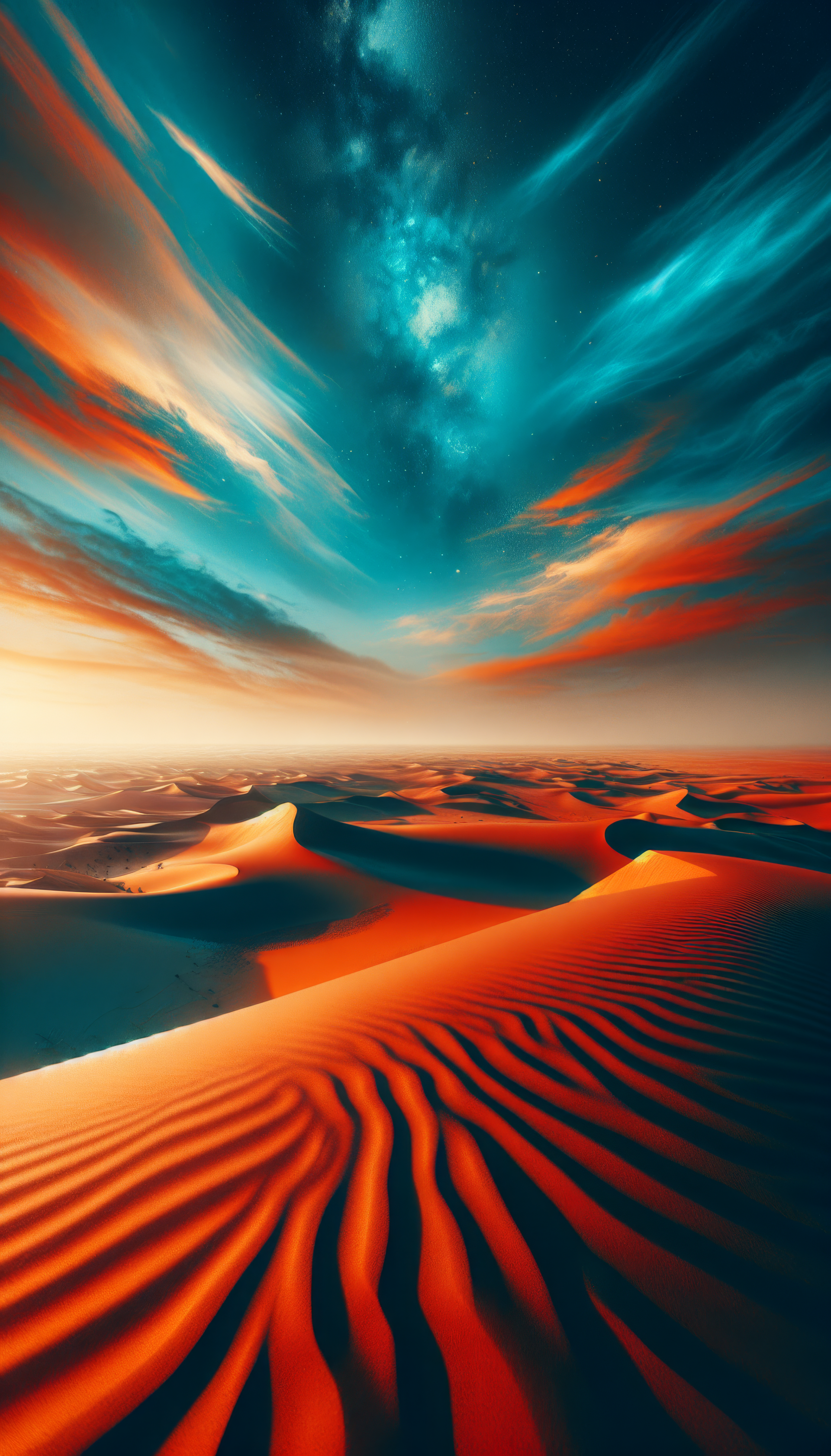 Stunning sand dunes under a vibrant sunset sky phone wallpaper.