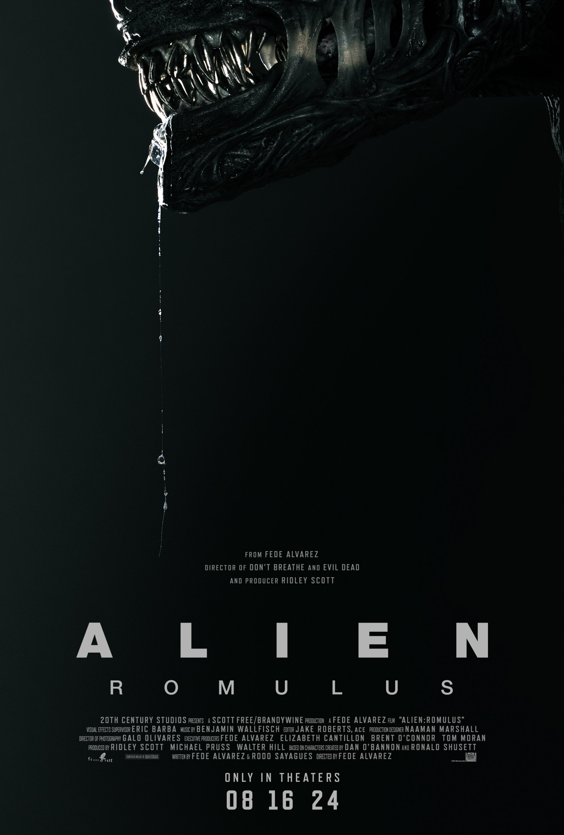 Official movie phone wallpaper for Alien: Romulus featuring iconic alien imagery with release date.