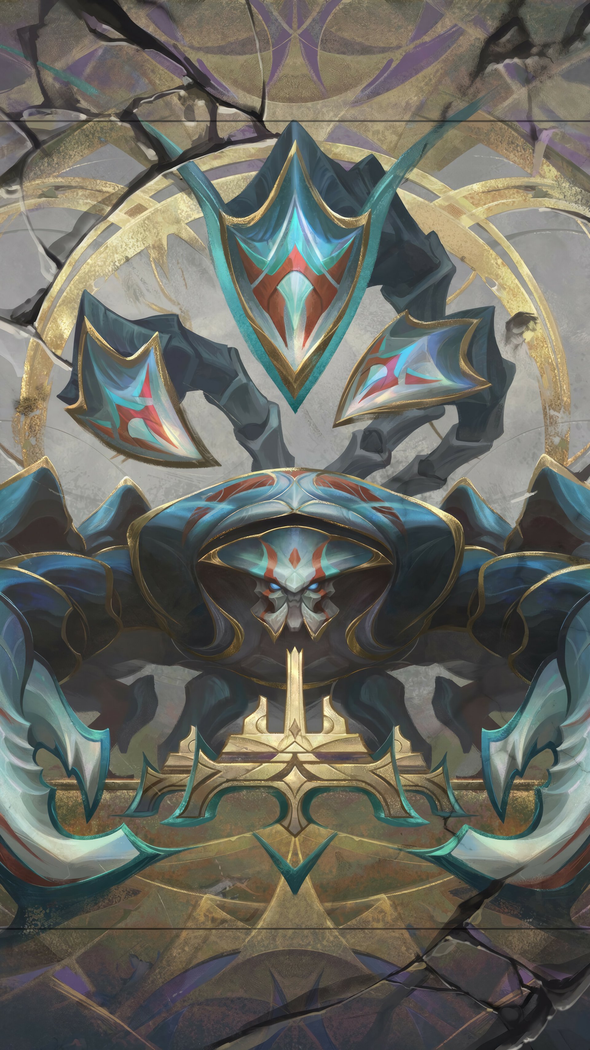 League of Legends Skarner character art designed as a phone wallpaper, showcasing the crystal scorpion in a dynamic, stylized pose.