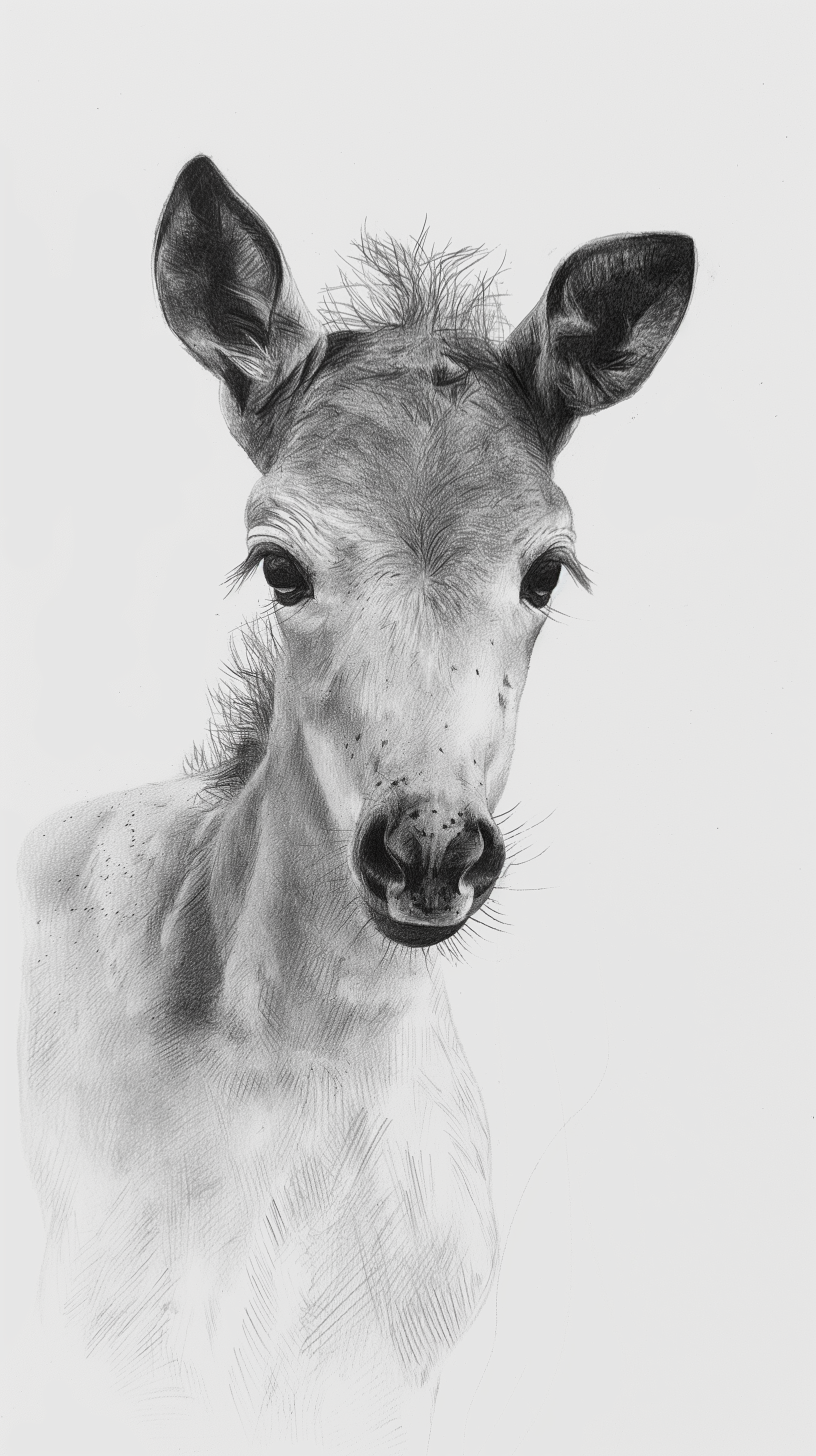 A beautifully illustrated foal gazes directly at the viewer, making this horse-themed artwork a captivating phone wallpaper choice.