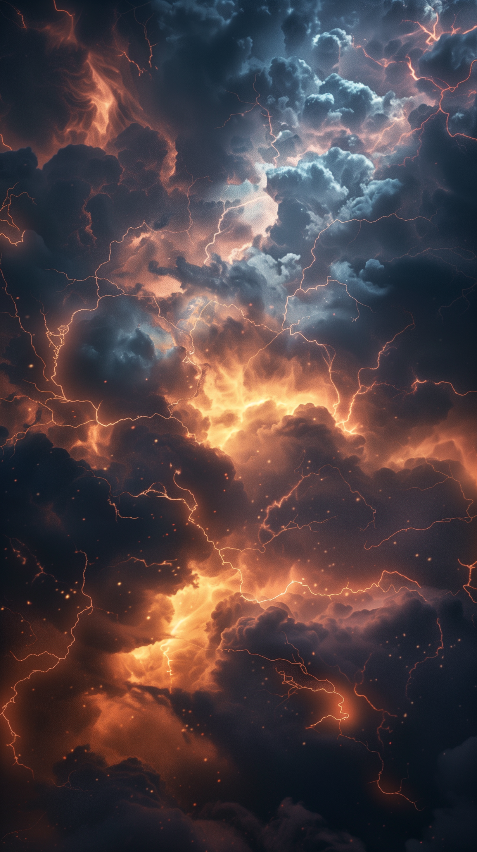 Dramatic phone wallpaper featuring a thunderstorm with intense lightning illuminating dark, stormy clouds.