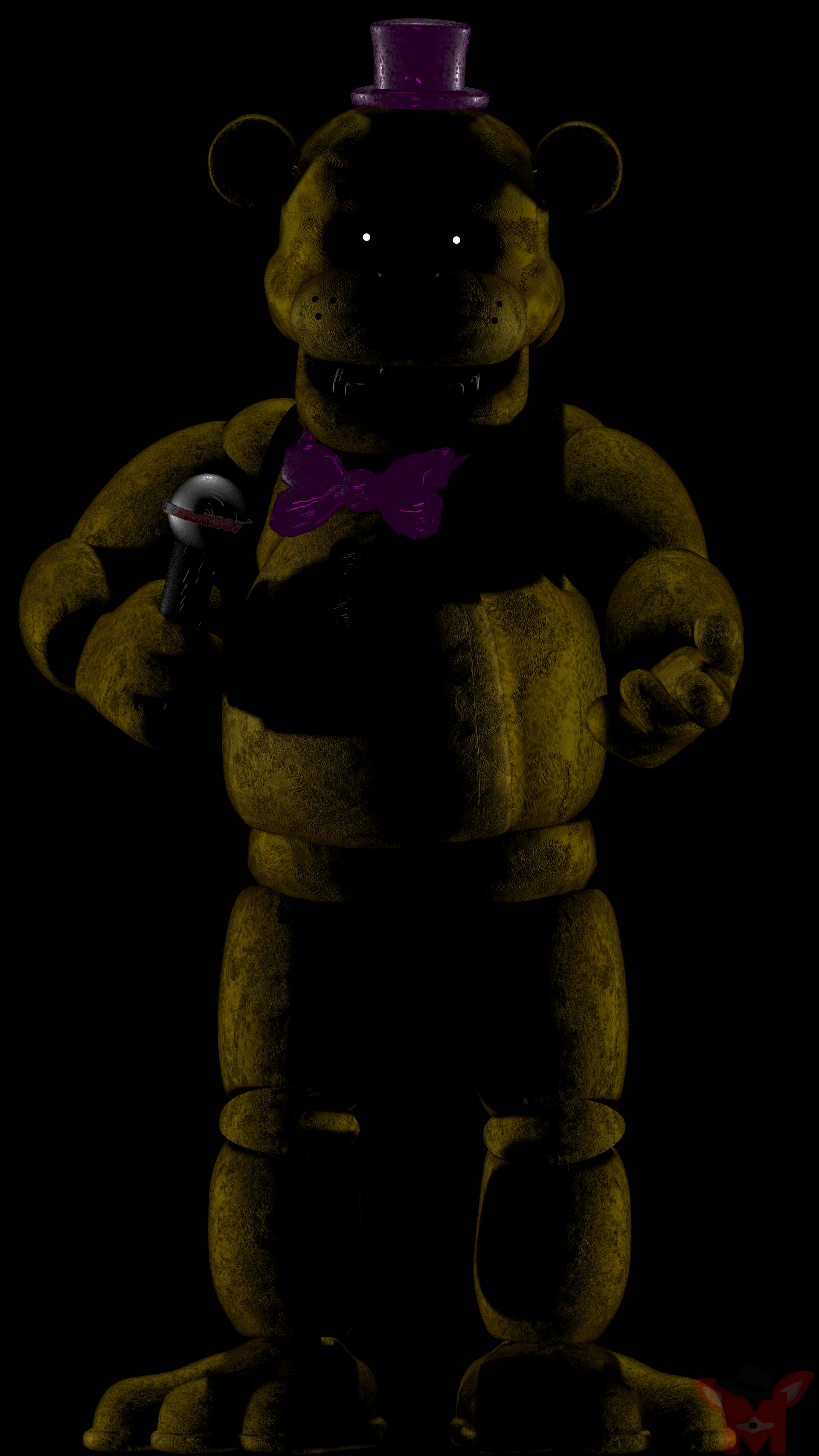 Dark-themed phone wallpaper featuring the original classic Freddy Fazbear animatronic from Fazbear Entertainment's Freddy Fazbear's Pizza, inspired by Five Nights at Freddy's.