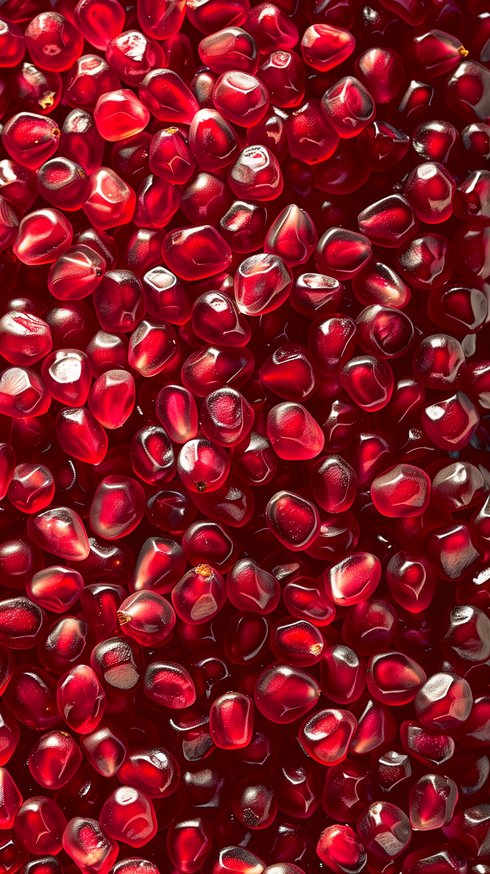 Close-up image of vibrant red pomegranate seeds, designed as a phone wallpaper.