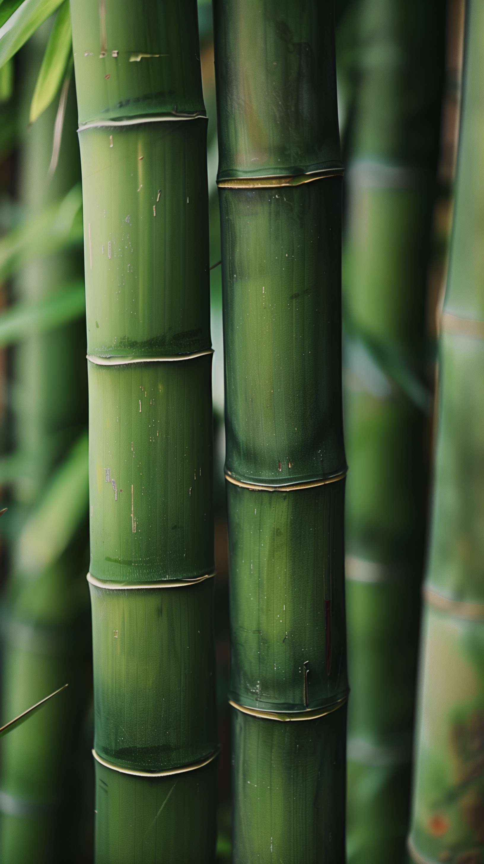 Close-up of green bamboo stalks, designed as a serene phone wallpaper.
