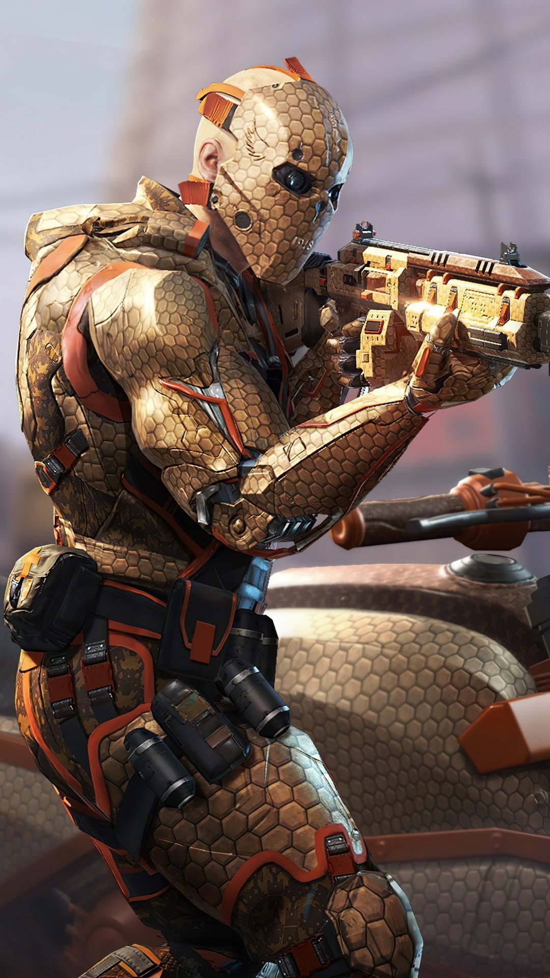 Call of Duty-themed phone wallpaper featuring a soldier in tactical armor holding a rifle, set against a blurred background.