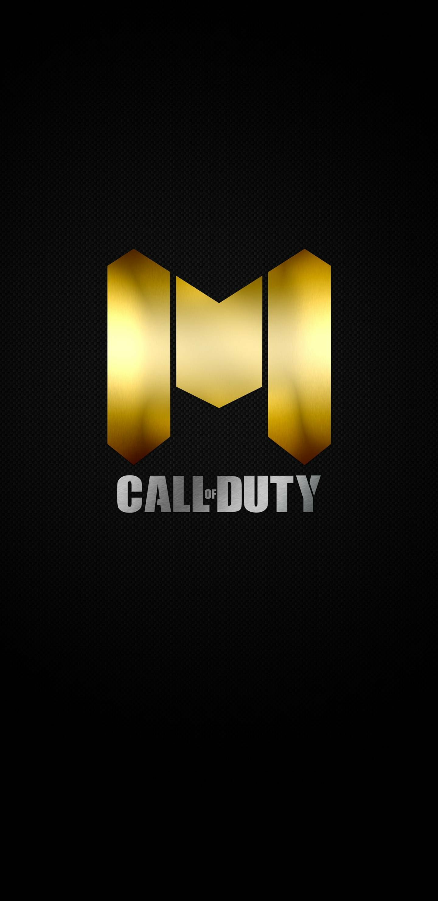 Phone wallpaper featuring a golden M logo for the video game Call of Duty on a black background.