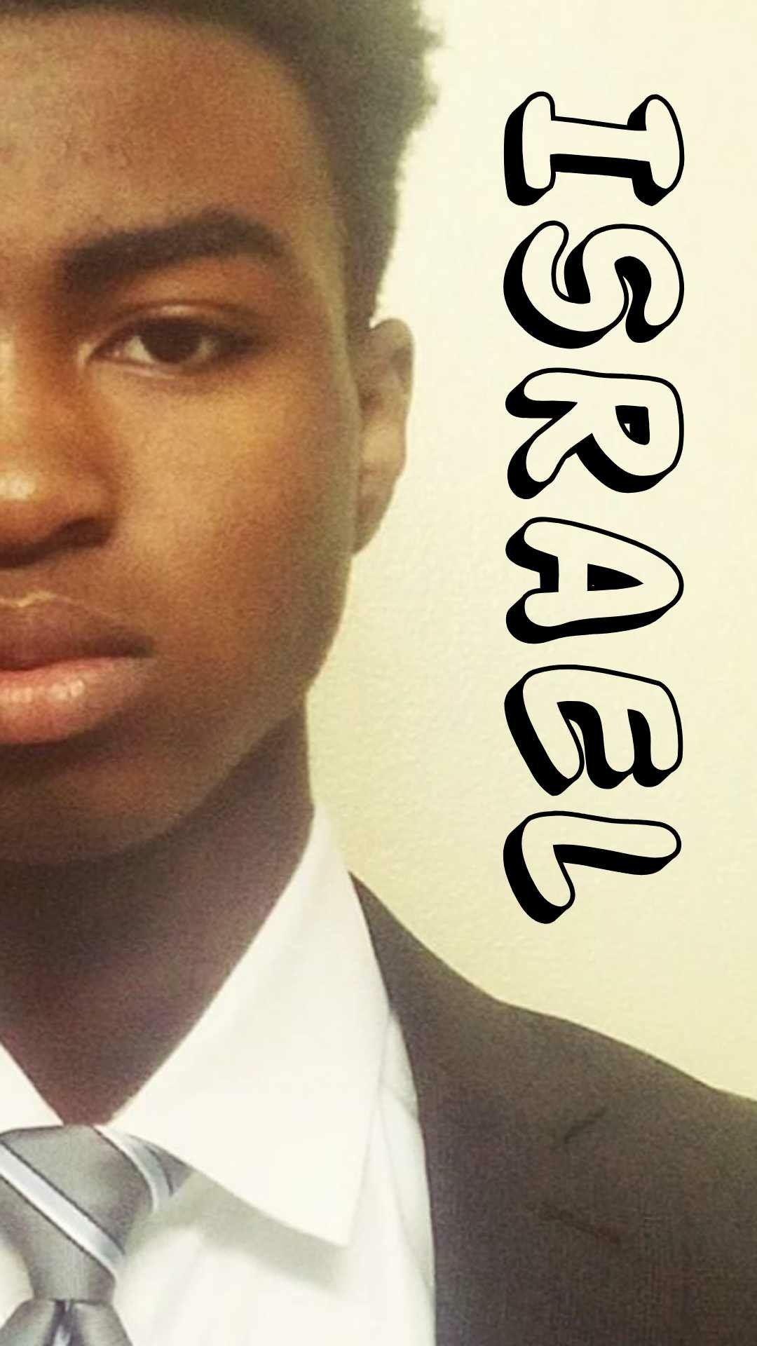 Portrait of Israel McCorkle in a suit and tie with his name in bold, stylized text beside him, designed as a phone wallpaper compatible with iPhone and Android devices.