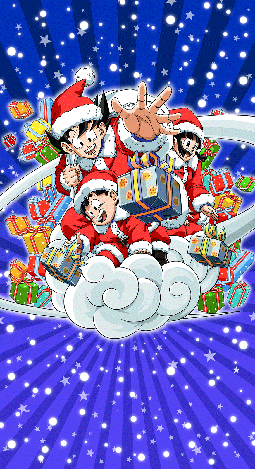 A dynamic phone wallpaper featuring characters from Dragon Ball Z Dokkan Battle, including Goku, Gohan, and Bulma, capturing the essence of this iconic video game.