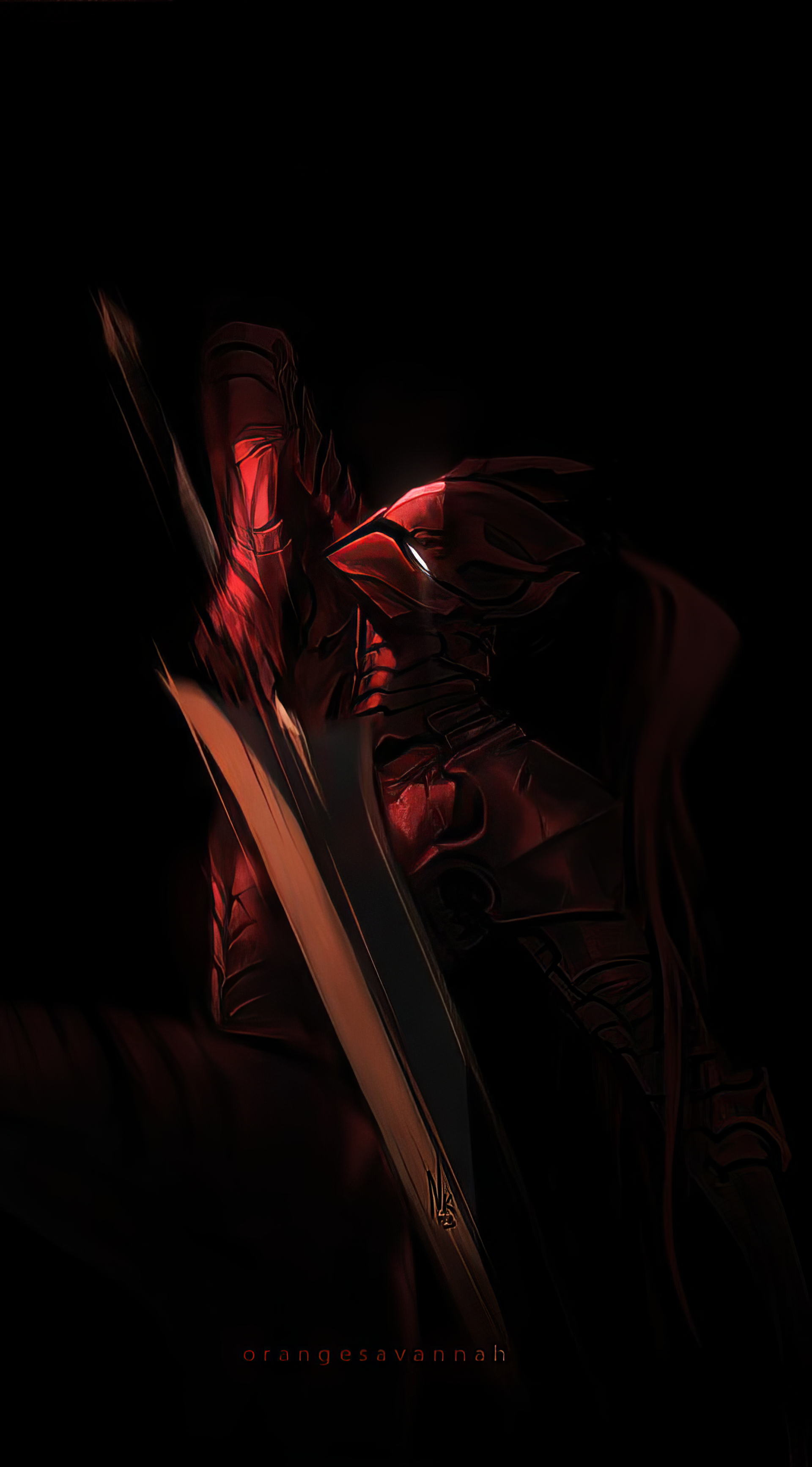 A striking phone wallpaper featuring Igris from Solo Leveling, depicted in dark tones with a powerful stance, wielding a sword, exuding a fierce and mysterious aura.