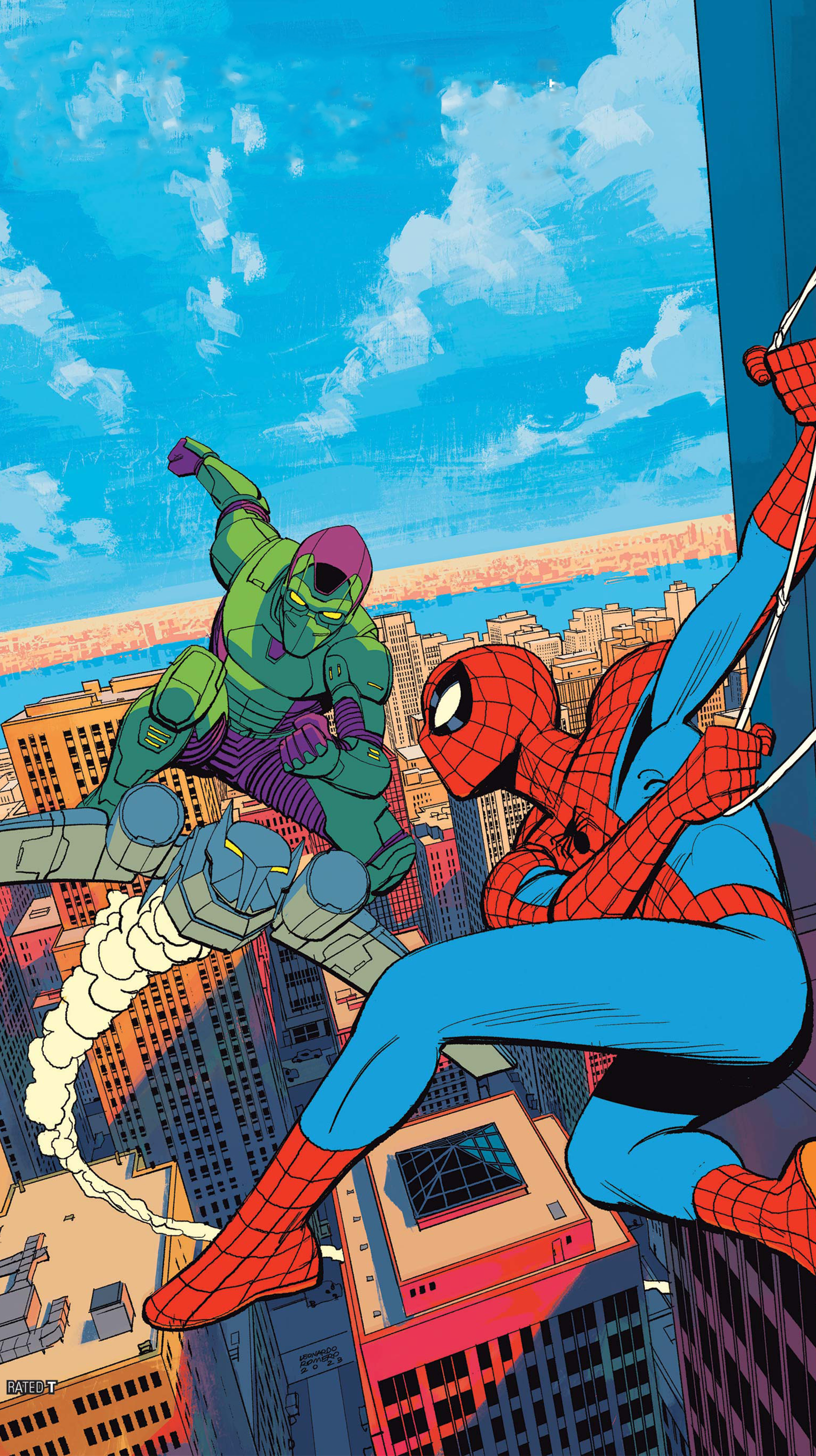 Download Spider Man Spider-Man 2023 Ultimate Spider-Man Comic Art Green Goblin Phone Wallpaper