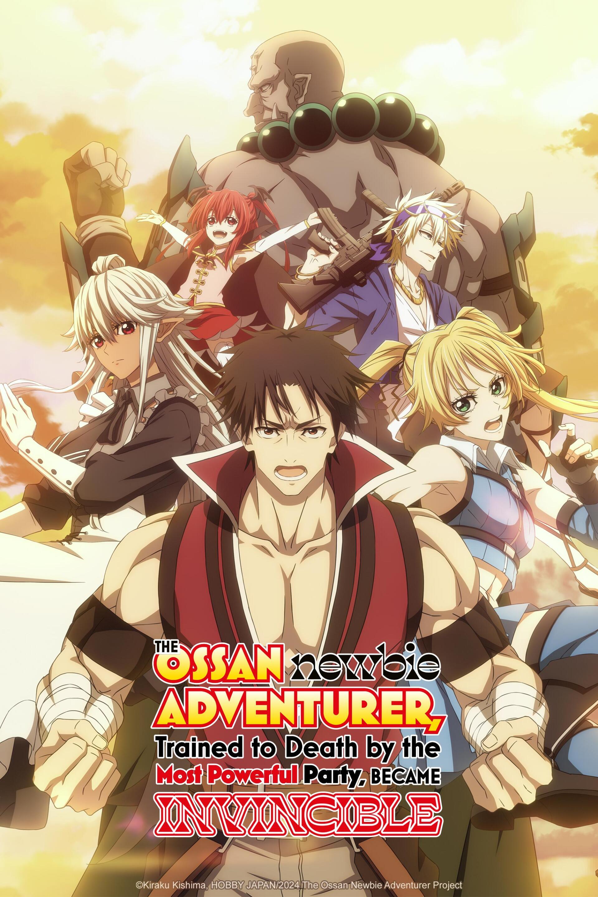 A vibrant phone wallpaper featuring characters from The Ossan Newbie Adventurer, showcasing an adventurous group with bold expressions and dynamic poses against a colorful backdrop.