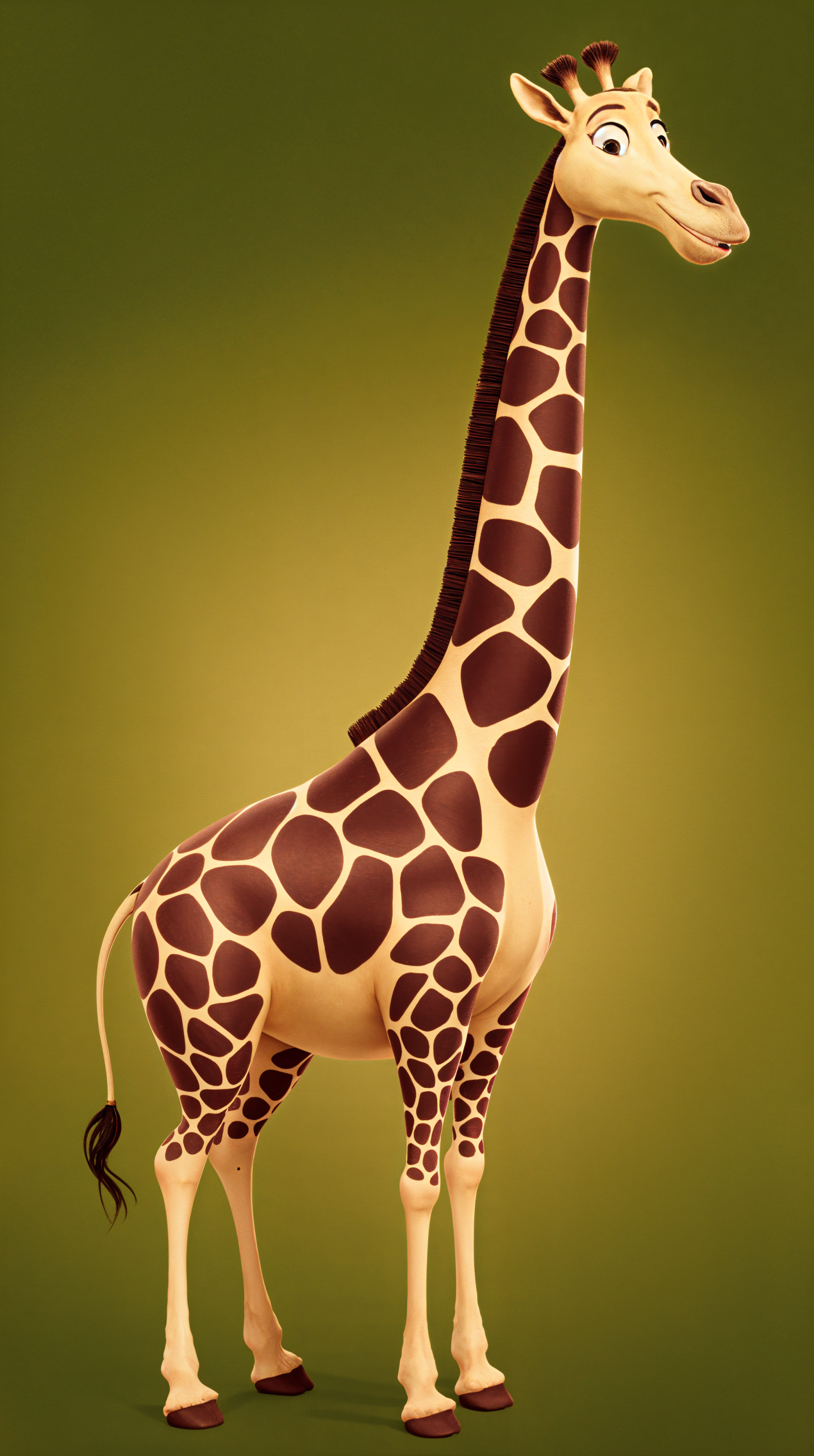 A colorful cartoon giraffe stands against a vibrant green background, making a fun and playful phone wallpaper that adds character to any screen.