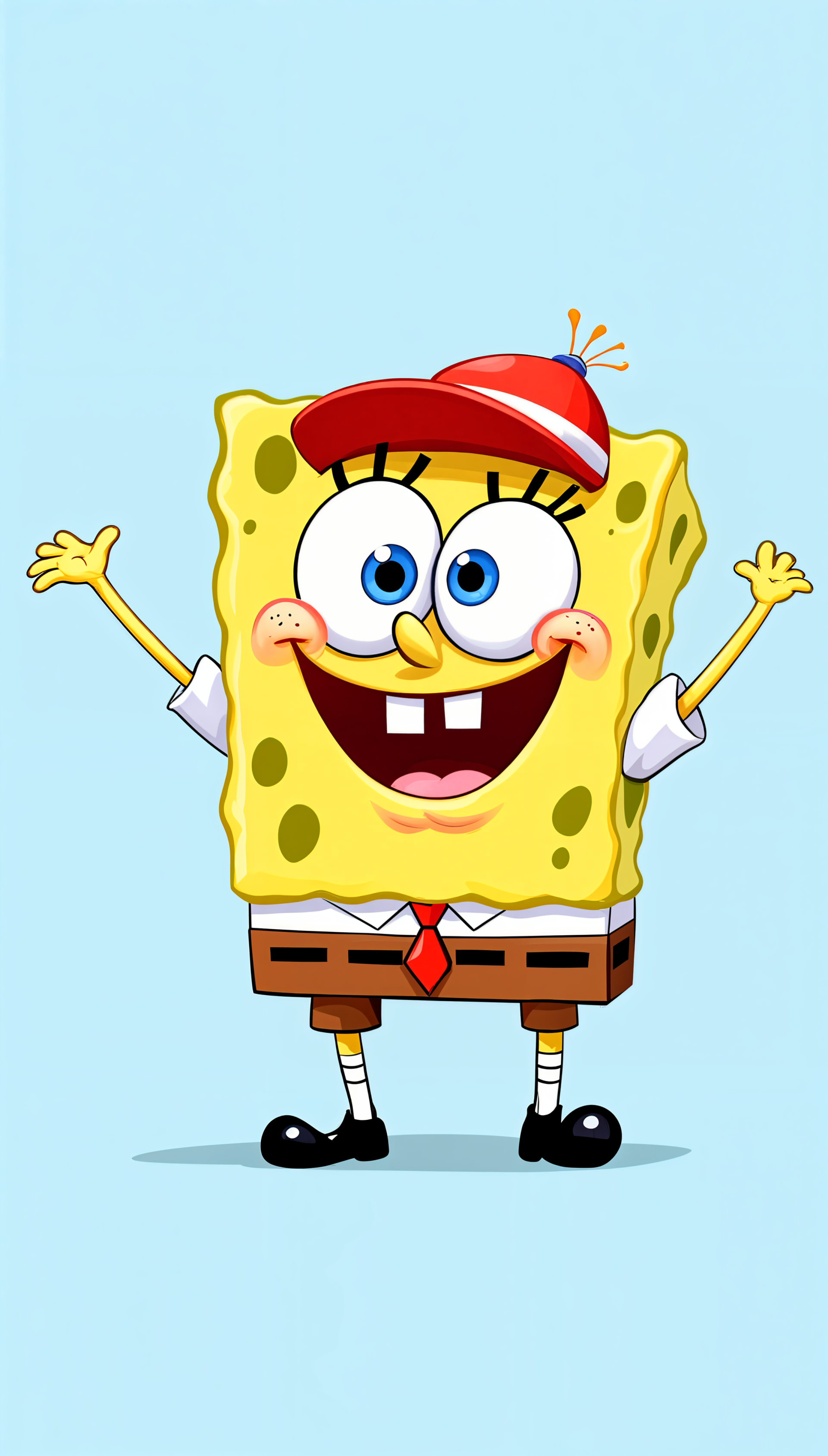 Bright and cheerful SpongeBob SquarePants smiles and gestures joyfully in this vibrant phone wallpaper, featuring his iconic yellow square shape and signature outfit.