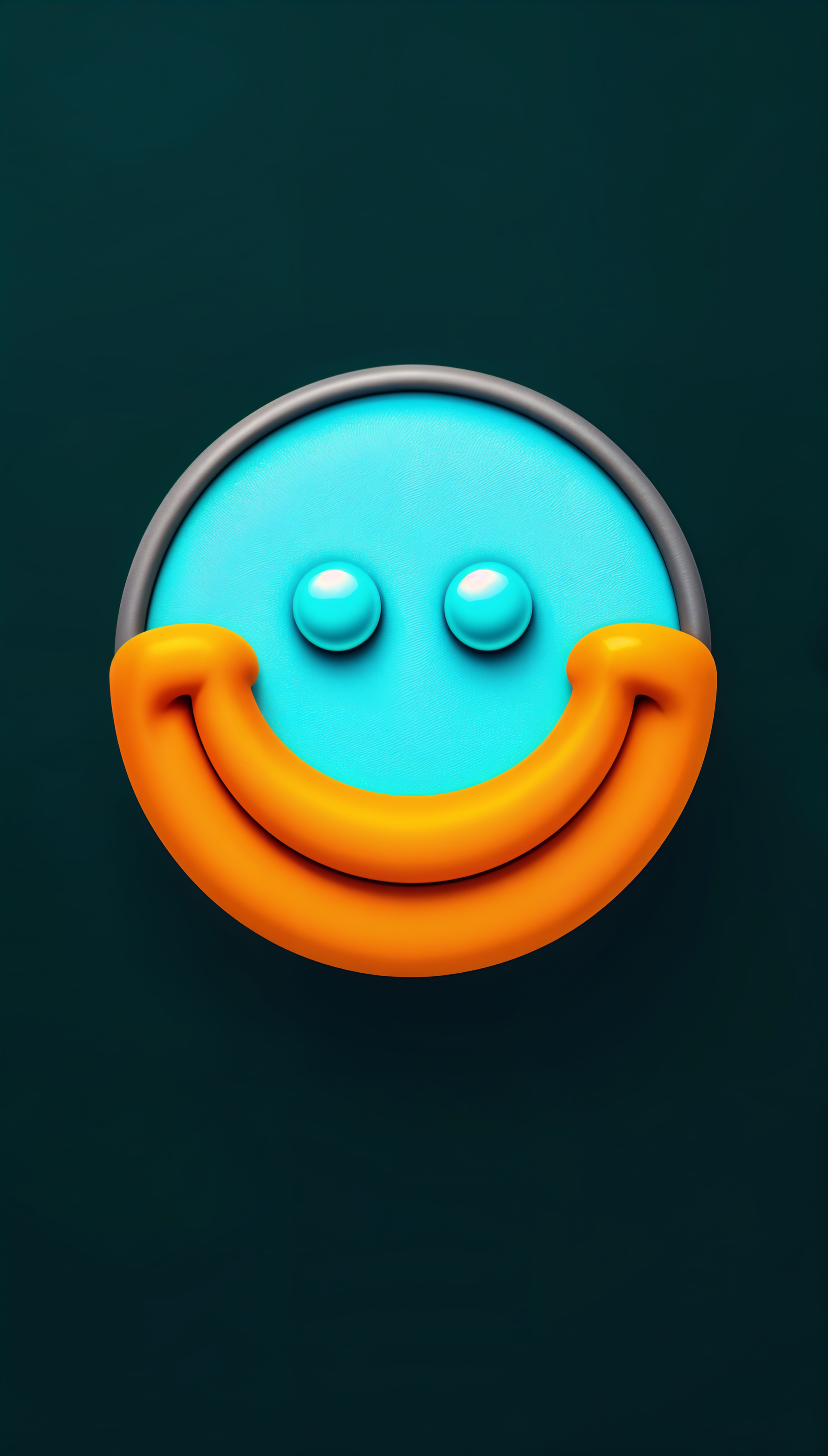 A colorful phone wallpaper featuring a cheerful smiley face with a bright orange smile and glossy blue eyes against a dark background.