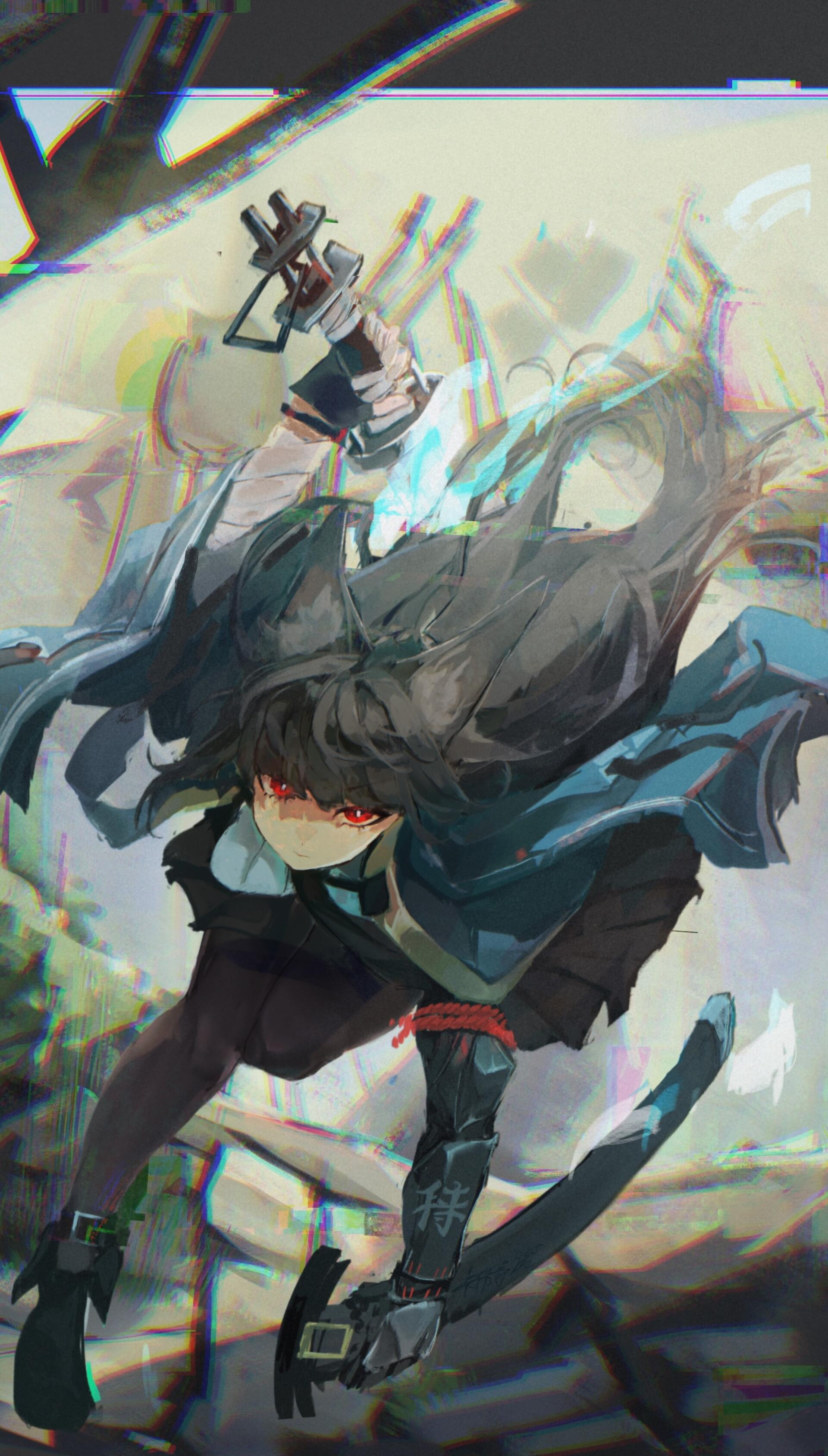 An action-packed phone wallpaper featuring Miyabi from the video game Zenless Zone Zero, showcasing dynamic movement and a striking design.