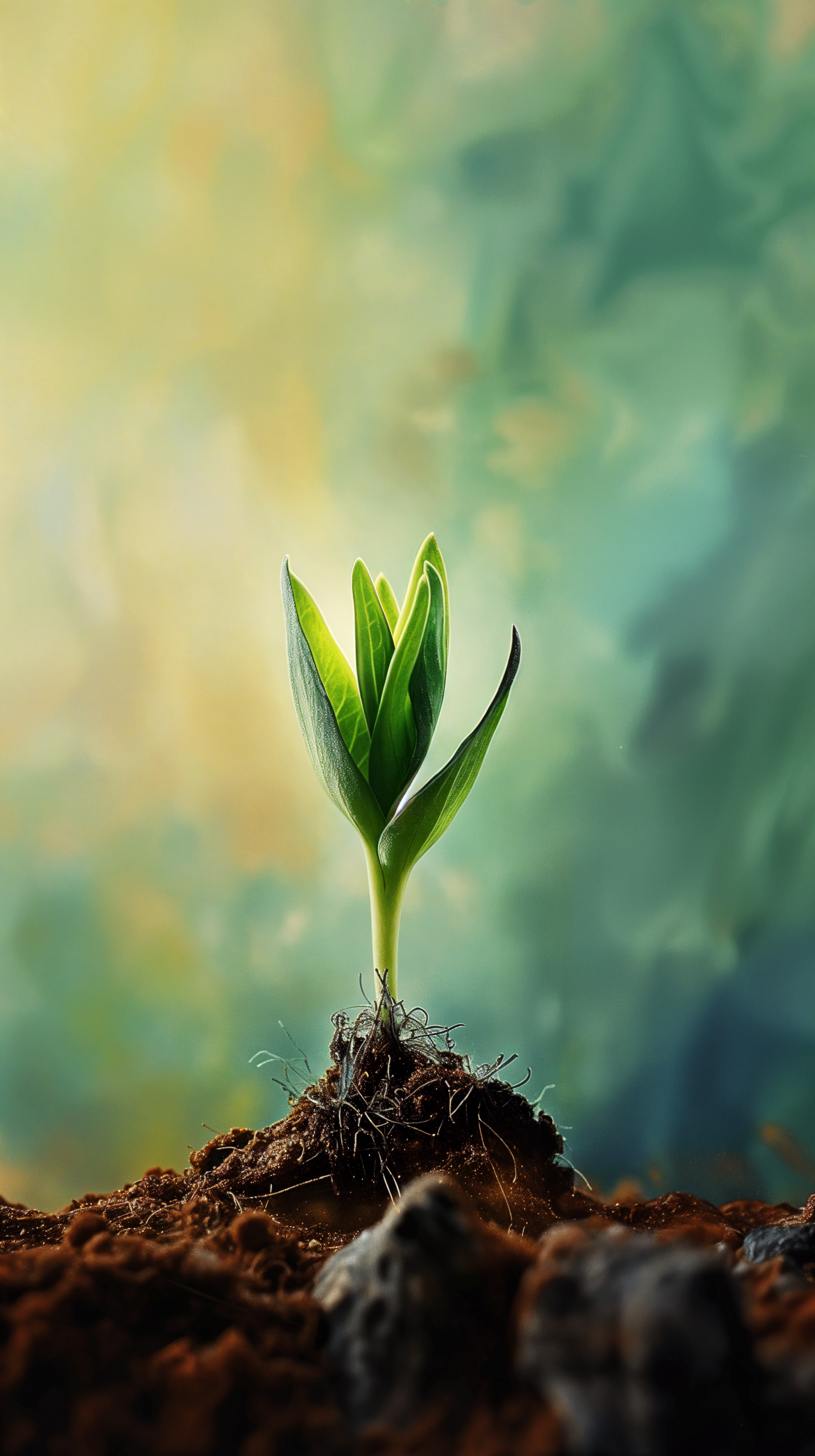 A vibrant seedling sprouts from rich soil, symbolizing nature and growth, set against a soft, blurred background. This image works seamlessly as a phone wallpaper on iPhones and Androids.