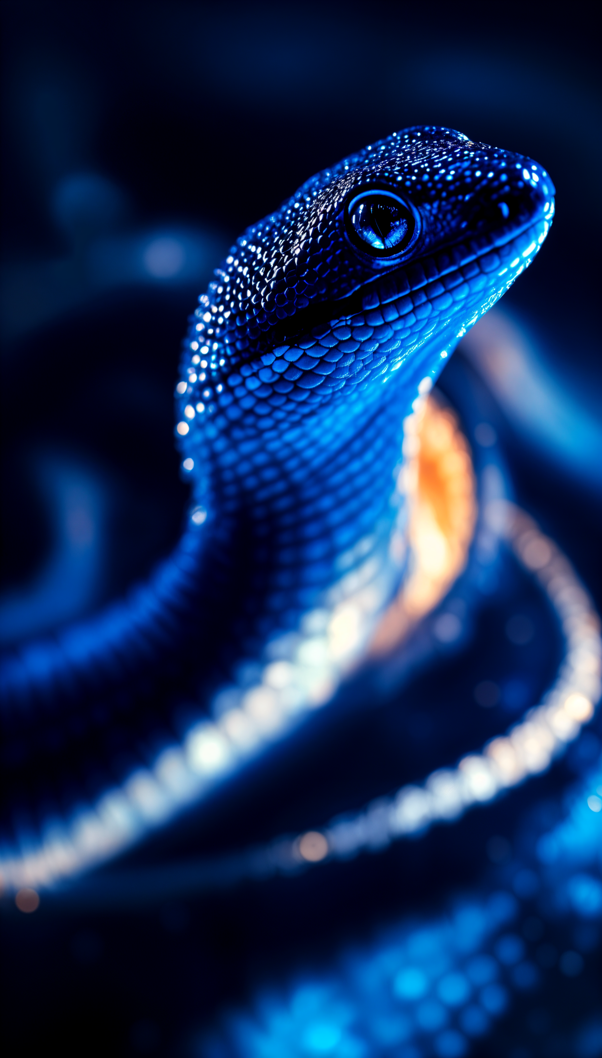 A close-up of a reptile showcasing shimmering blue scales, set against a dark background, making it an eye-catching phone wallpaper.