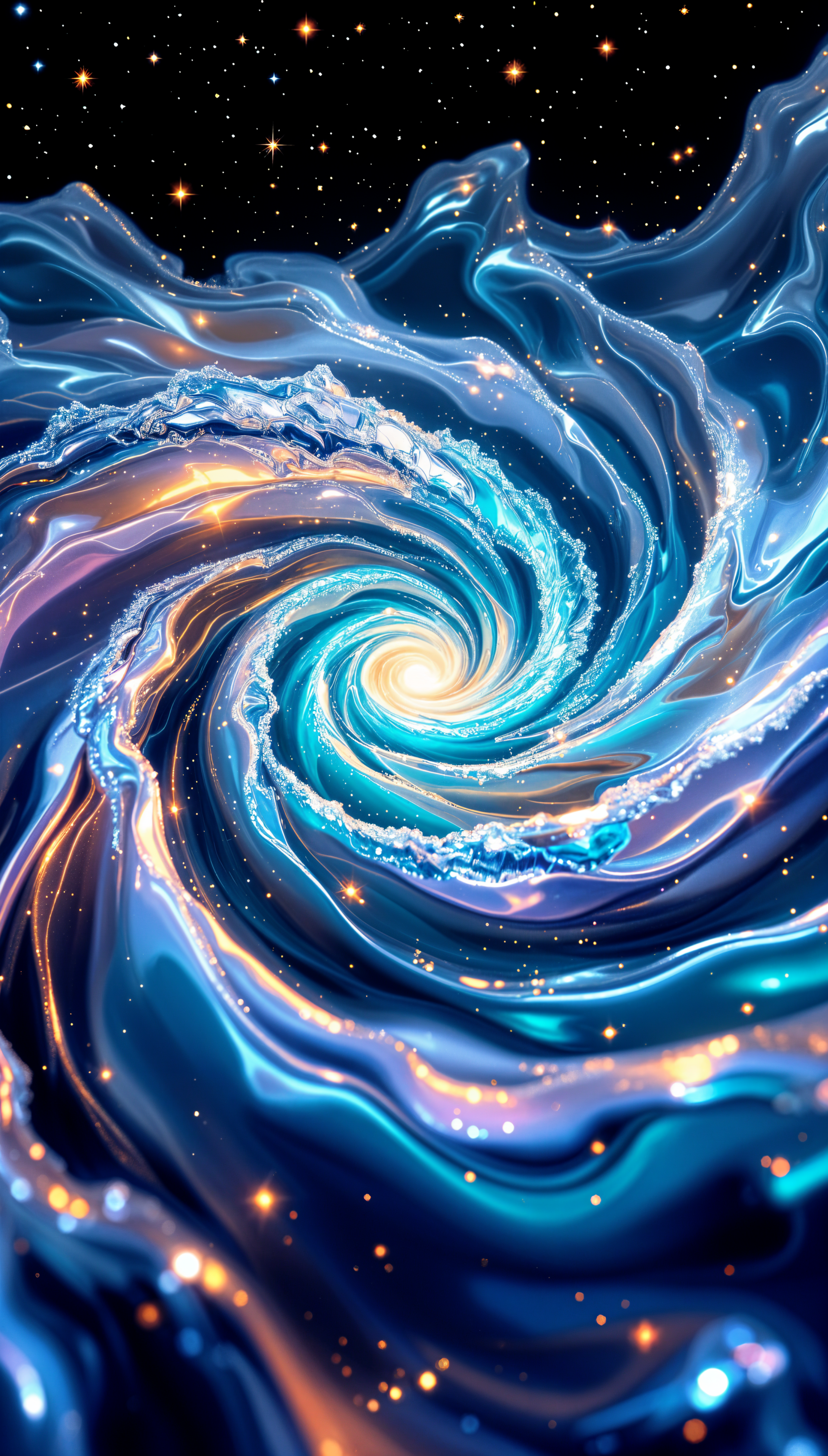 A swirling galaxy of vibrant blues and purples, accented by shimmering stars, forms a captivating phone wallpaper that evokes a sense of cosmic wonder and beauty.