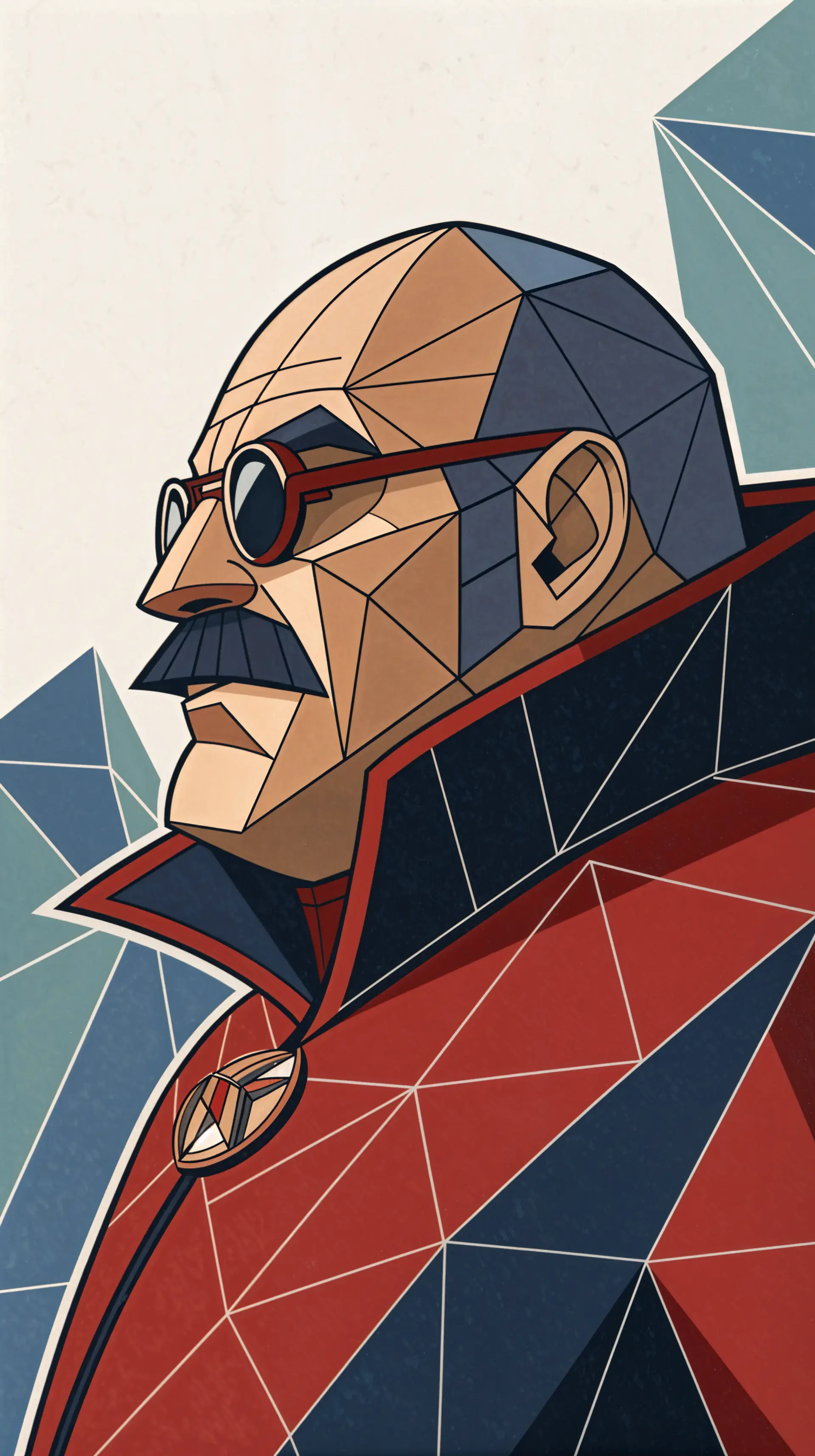 Stylized illustration of Dr. Robotnik featuring geometric shapes and bold colors, designed as a striking phone wallpaper.