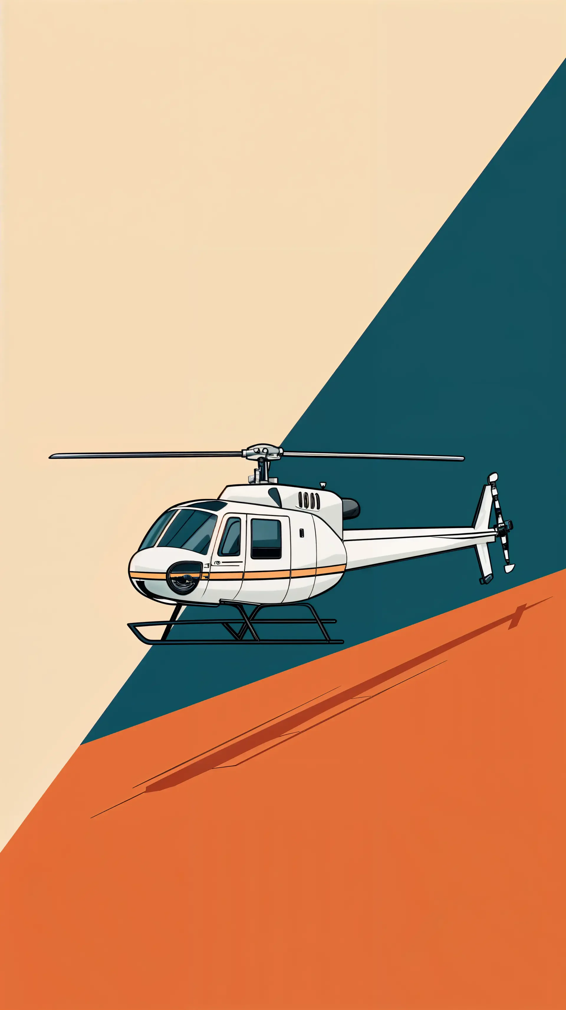 A stylized illustration of a helicopter, set against contrasting colors of beige, teal, and orange, designed as an eye-catching phone wallpaper.