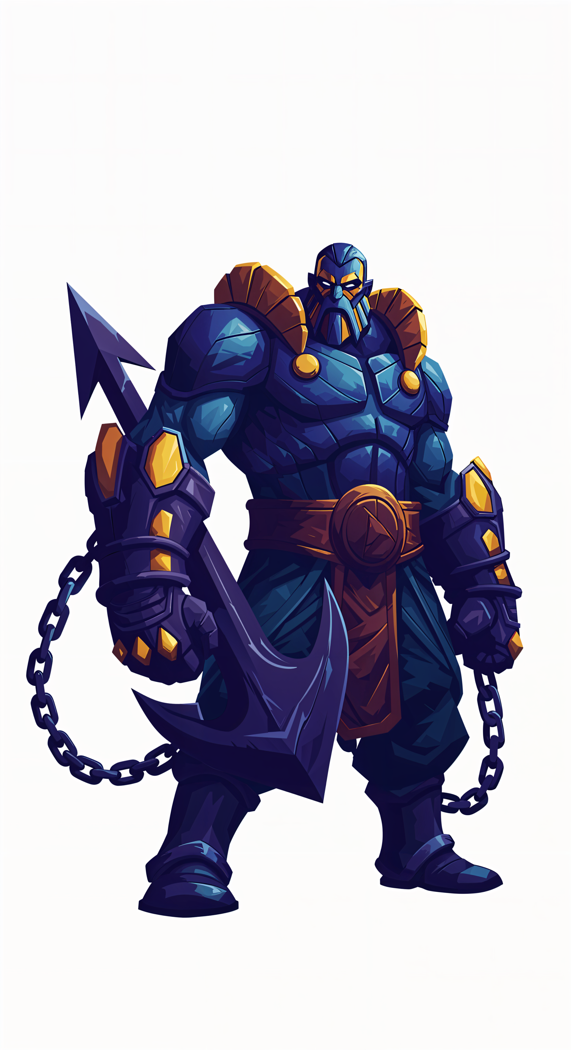 A formidable character stands confidently, clad in powerful armor, wielding an imposing anchor and surrounded by chains. This striking image serves as an eye-catching phone wallpaper.