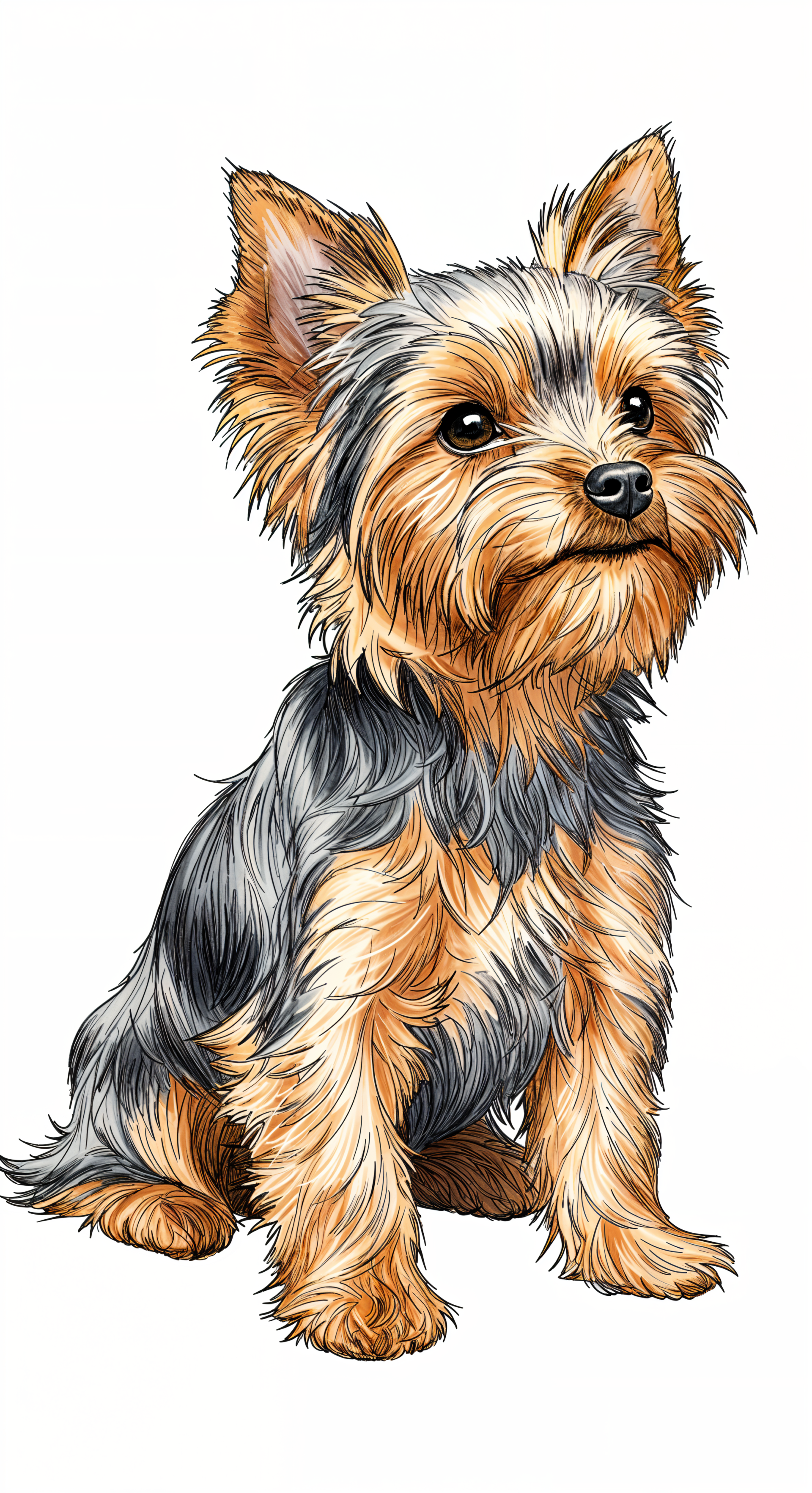 A charming illustration of a Yorkshire Terrier, showcasing its distinctive features and fur. This design makes for an eye-catching phone wallpaper.