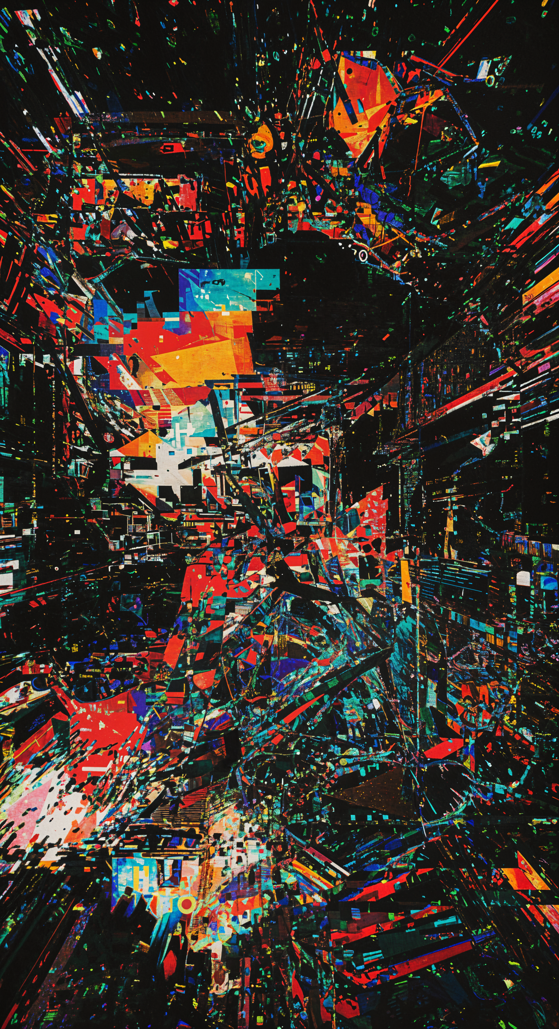 A vibrant and abstract digital design bursting with colors and geometric shapes, creating a cool and dynamic phone wallpaper that energizes any screen.