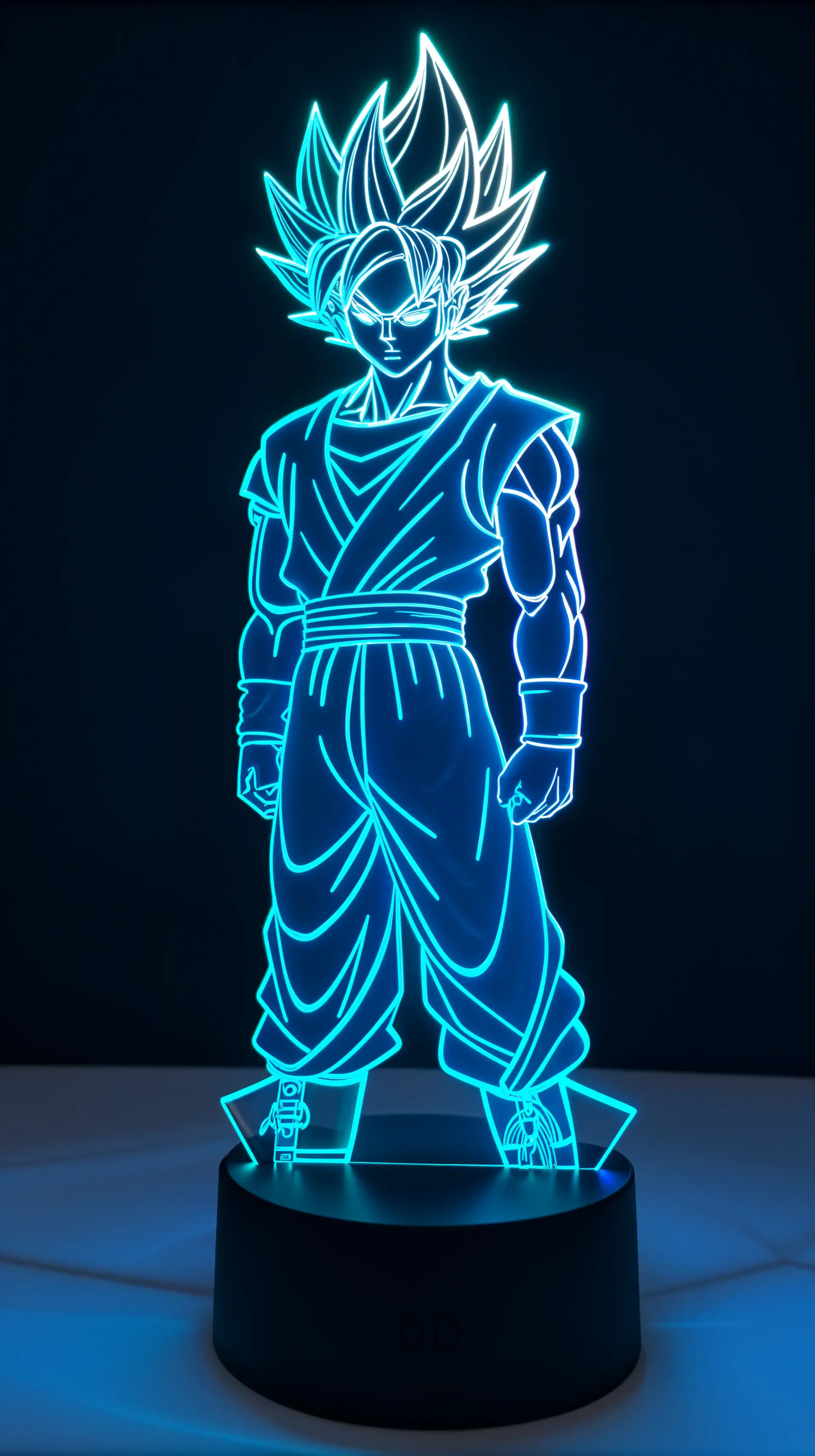 A digital illustration of an anime figure, depicted as a glowing blue silhouette of a character in a dynamic pose, designed for use as a phone wallpaper.