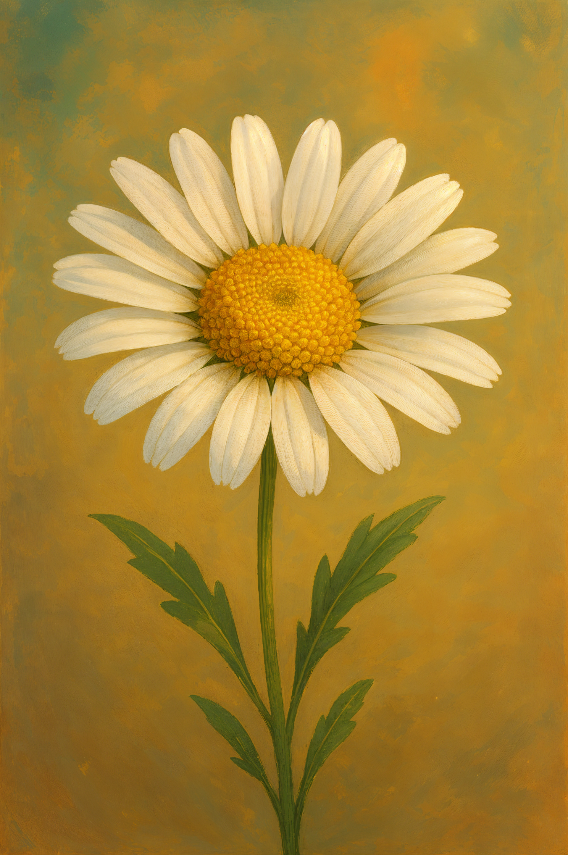 Close-up of a single daisy with white petals and a yellow center against a warm, muted background, designed as a phone wallpaper for iPhone and Android screens.