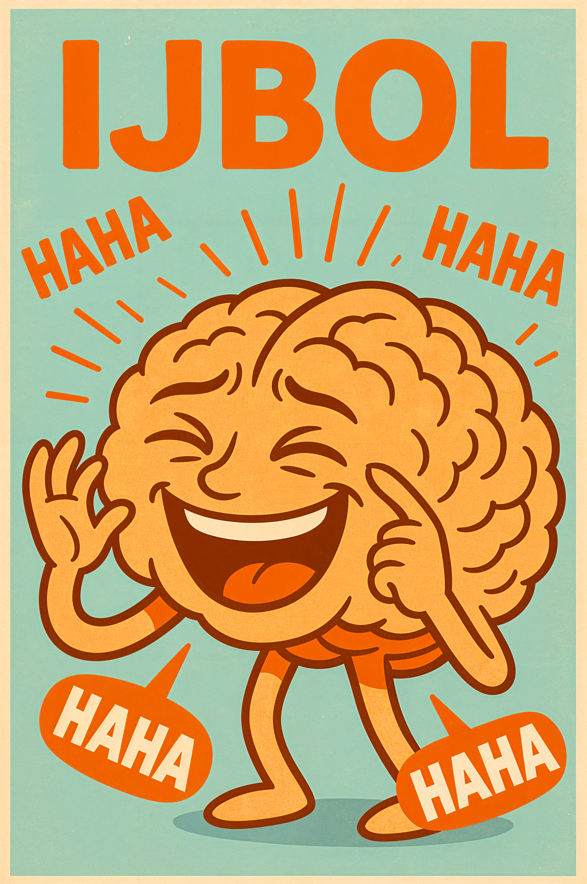 Phone wallpaper featuring a cheerful cartoon brain laughing with IJBol and multiple Haha text bubbles, designed for iPhones and Android phones.