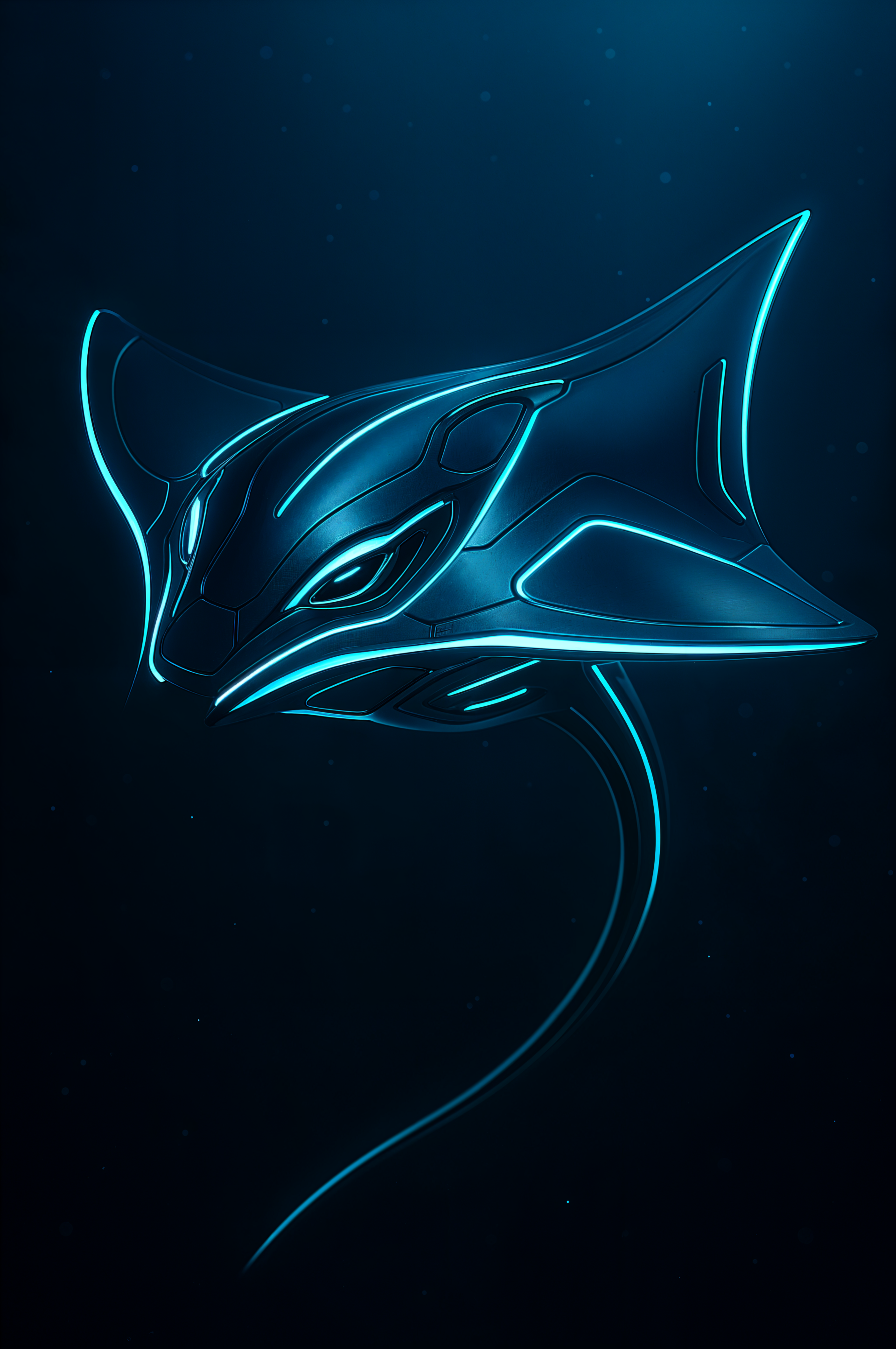 A sleek, glowing stingray illustration with neon blue outlines set against a dark background, designed as a striking phone wallpaper for iPhone and Android devices.