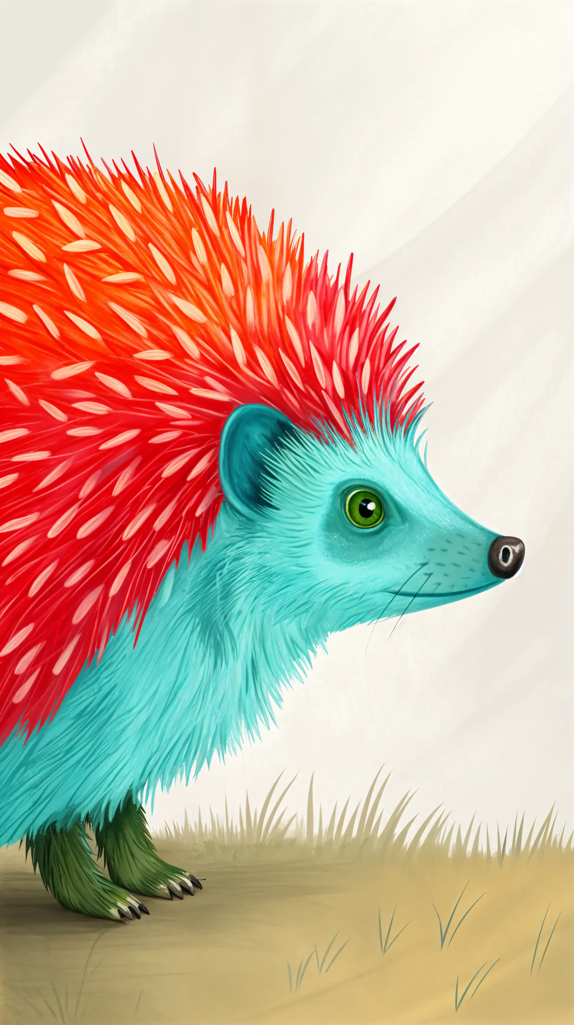 Colorful digital illustration of a hedgehog with bright red and orange spines and a teal body, designed as a phone wallpaper for iPhone and Android screens.