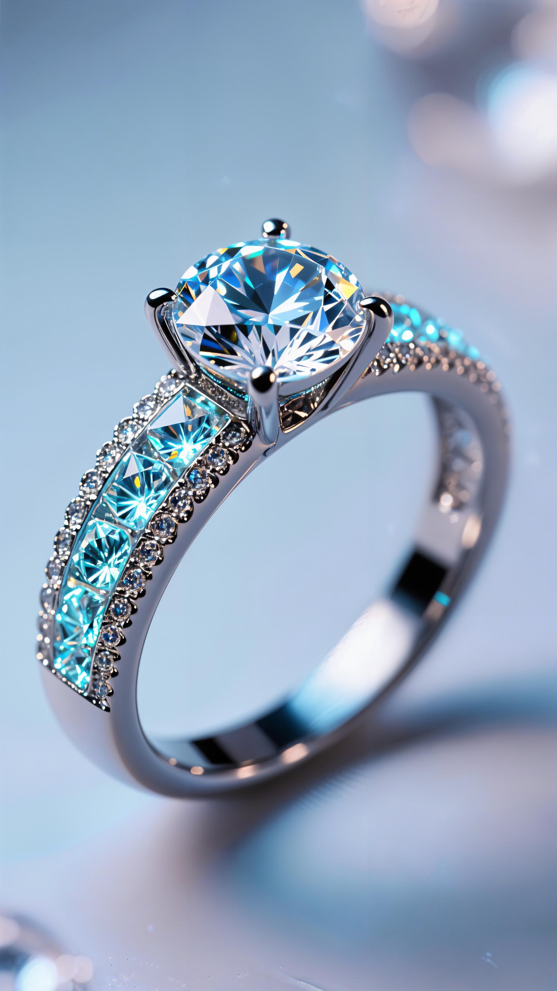 Close-up of a sparkling diamond ring with blue accents, designed as a high-resolution phone wallpaper compatible with iPhone and Android displays.