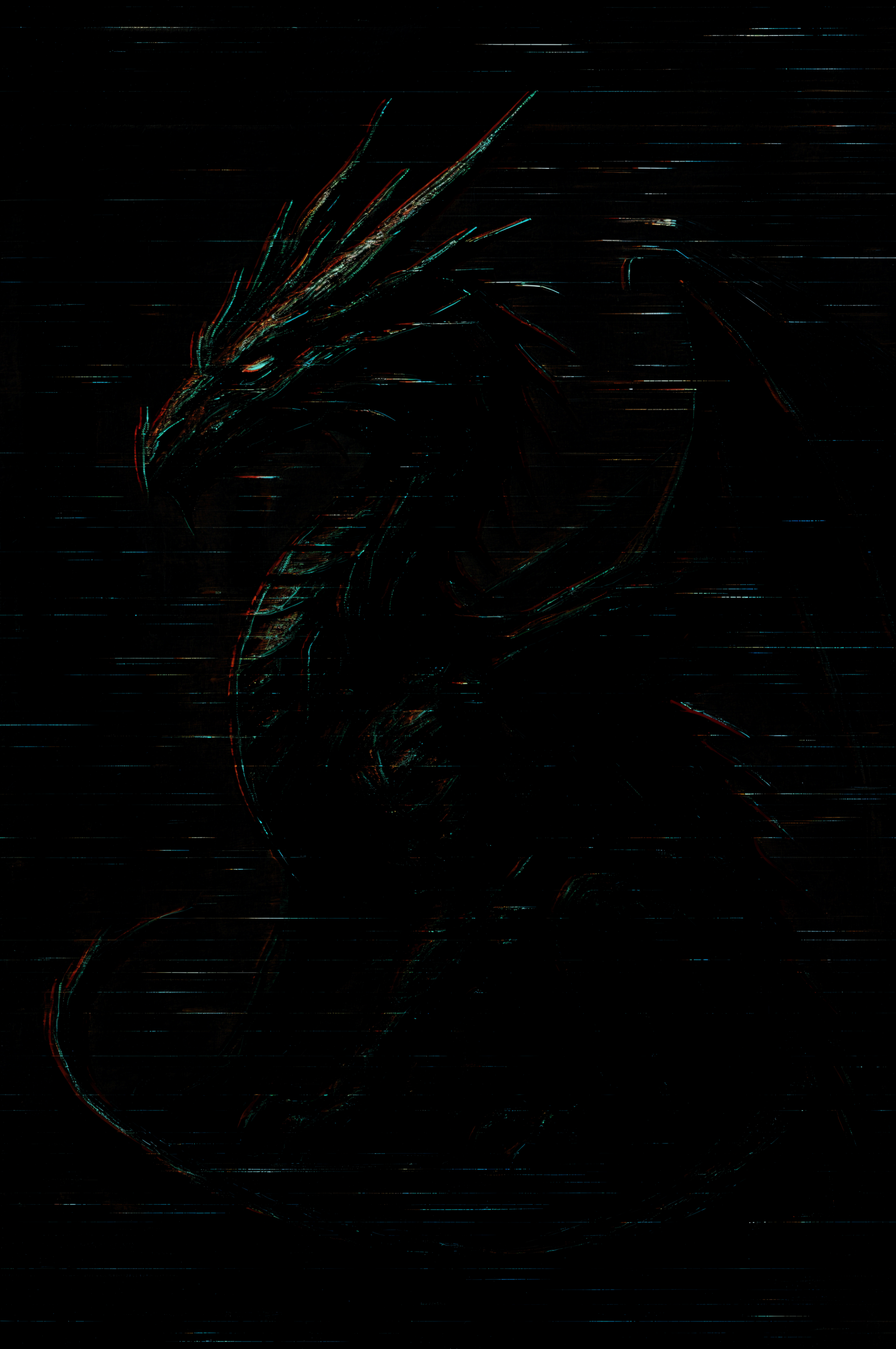 Dark digital artwork of a dragon with neon glitch effects, designed as a sleek phone wallpaper compatible with iPhone and Android screens.