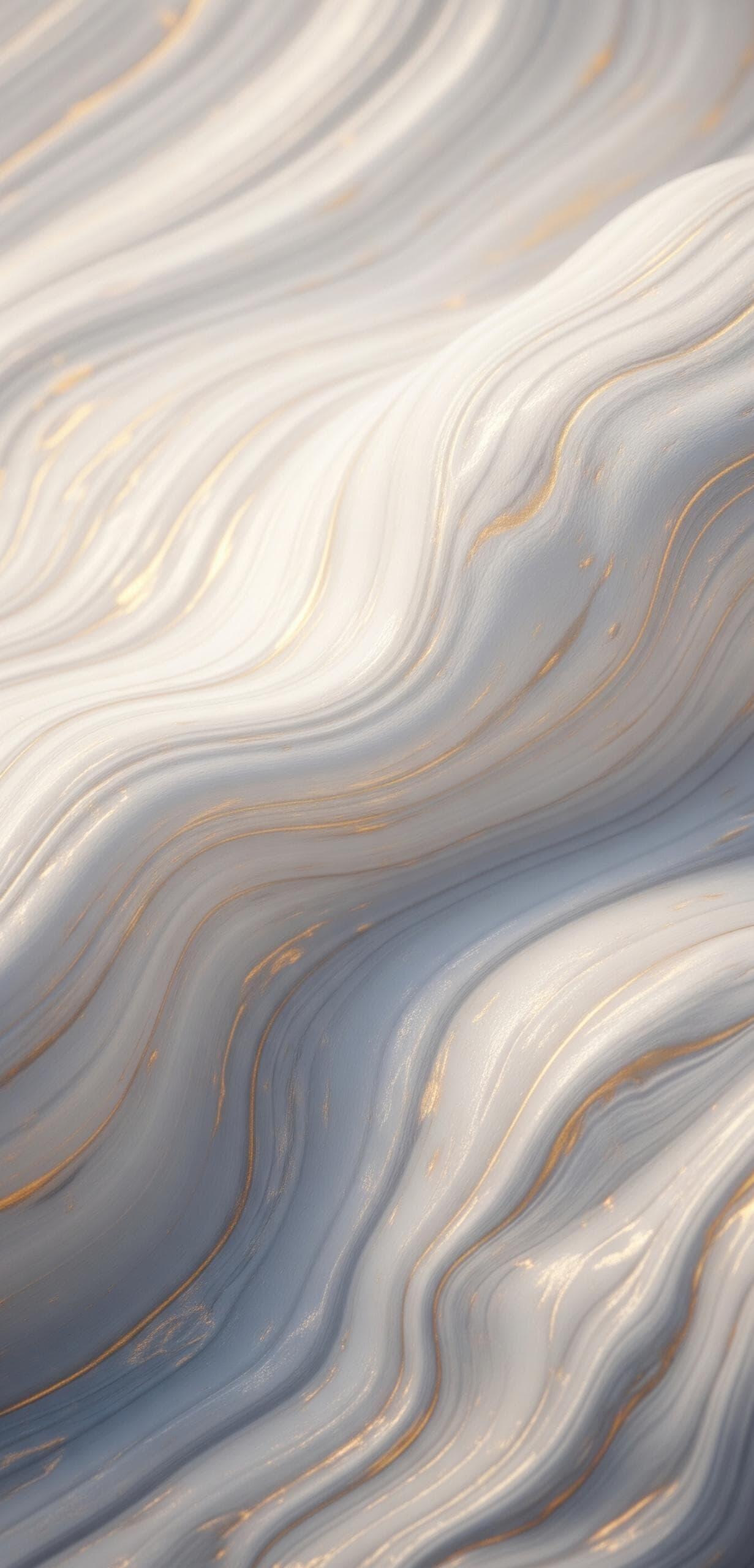 4K silk plaster liquid wallpaper phone background (iPhone & Android): flowing cream and gray liquid plaster texture with subtle gold veins.
