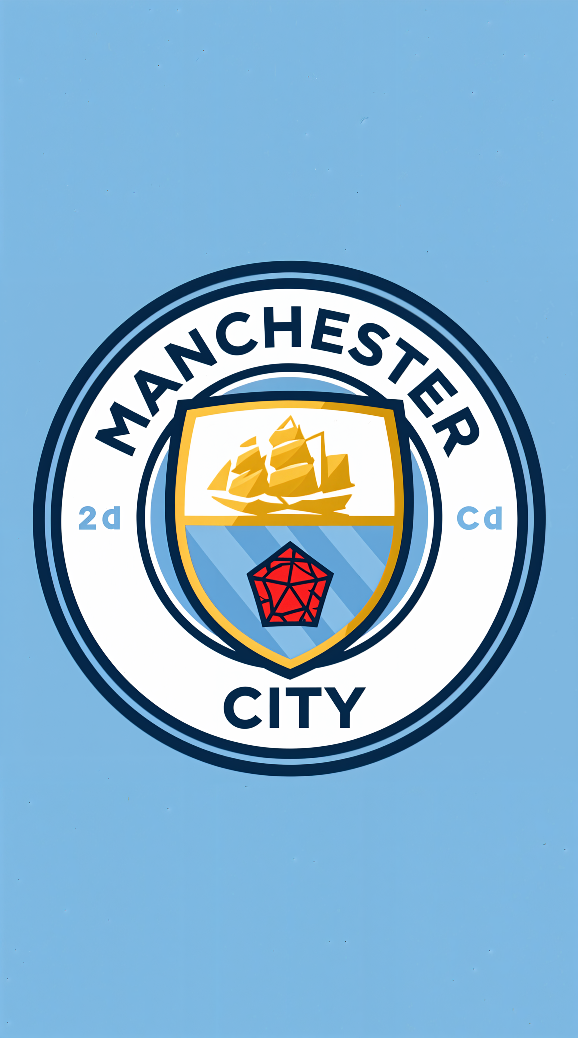 Manchester City F.C. crest centered on a sky-blue phone wallpaper, formatted for iPhone and Android screens.