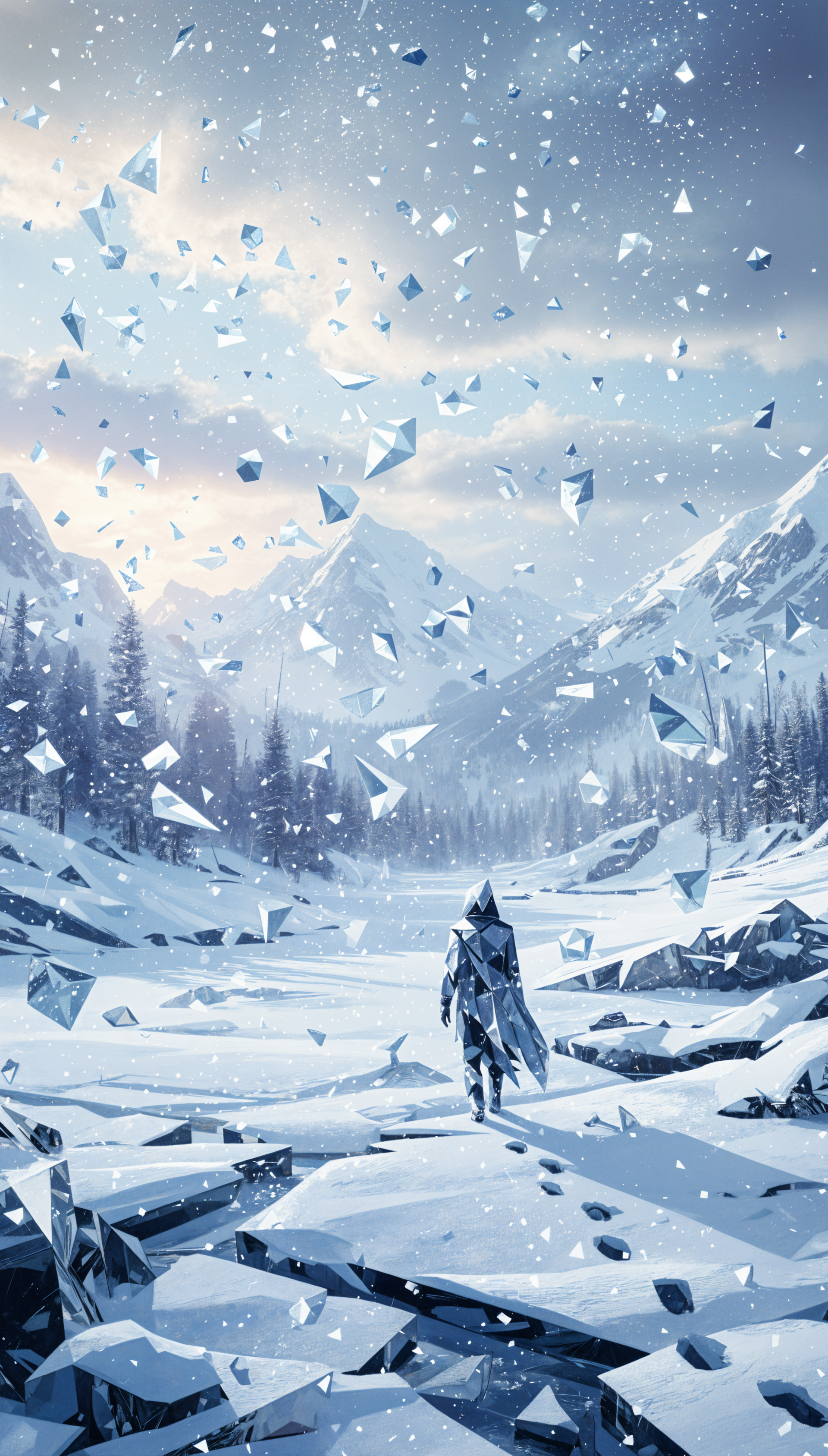 Snowfall Phone Wallpaper — Crystalline Wanderer by QuantumCurator