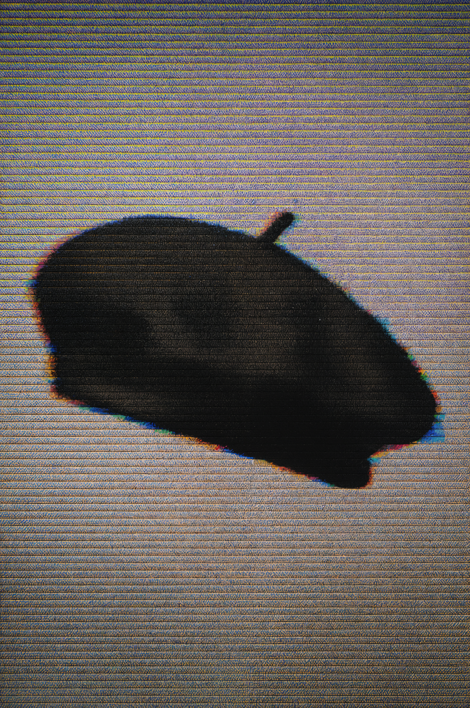 Minimalist phone wallpaper showing a shadowy black beret with subtle RGB glitch edges on a textured gray background.