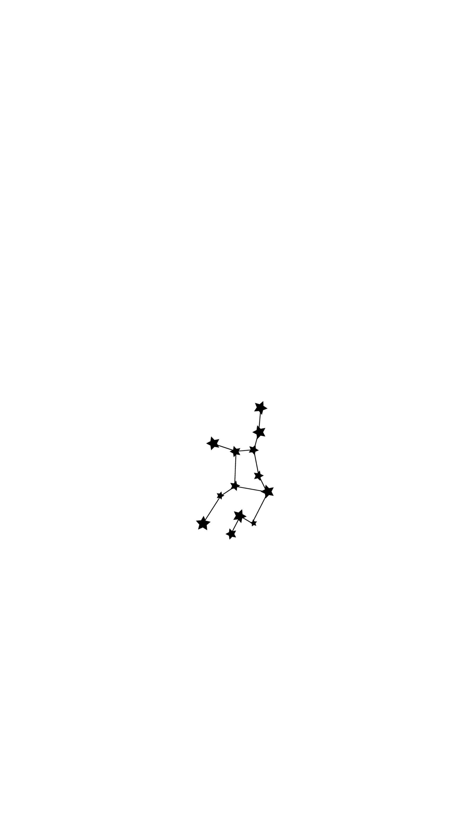 White minimalist phone wallpaper showing a black Virgo astrology constellation—tiny connected stars forming the zodiac symbol centered on the screen.