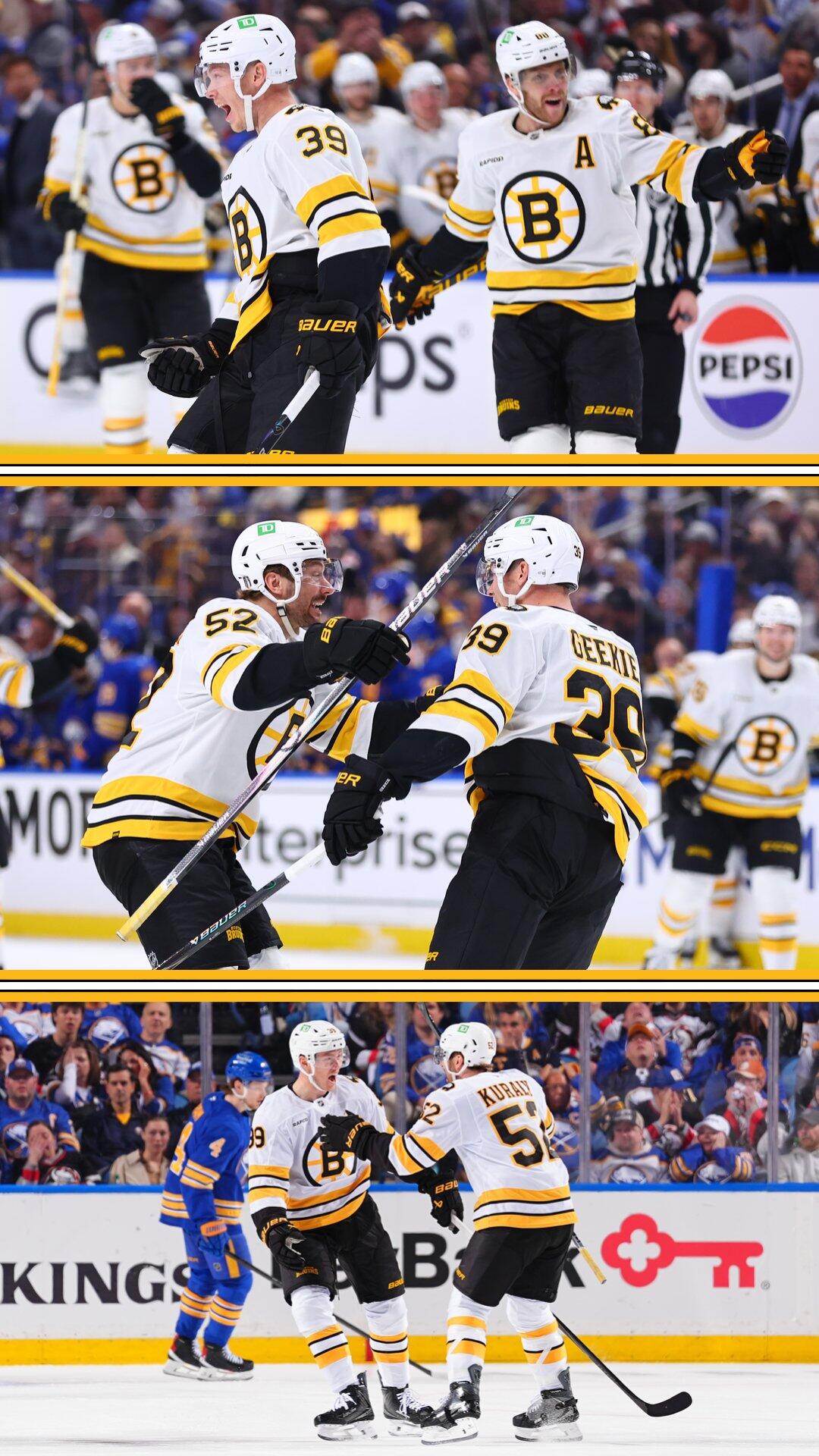 iPhone wallpaper collage of NHL hockey action featuring Boston Bruins players in black-and-gold celebrating across three horizontal game photos