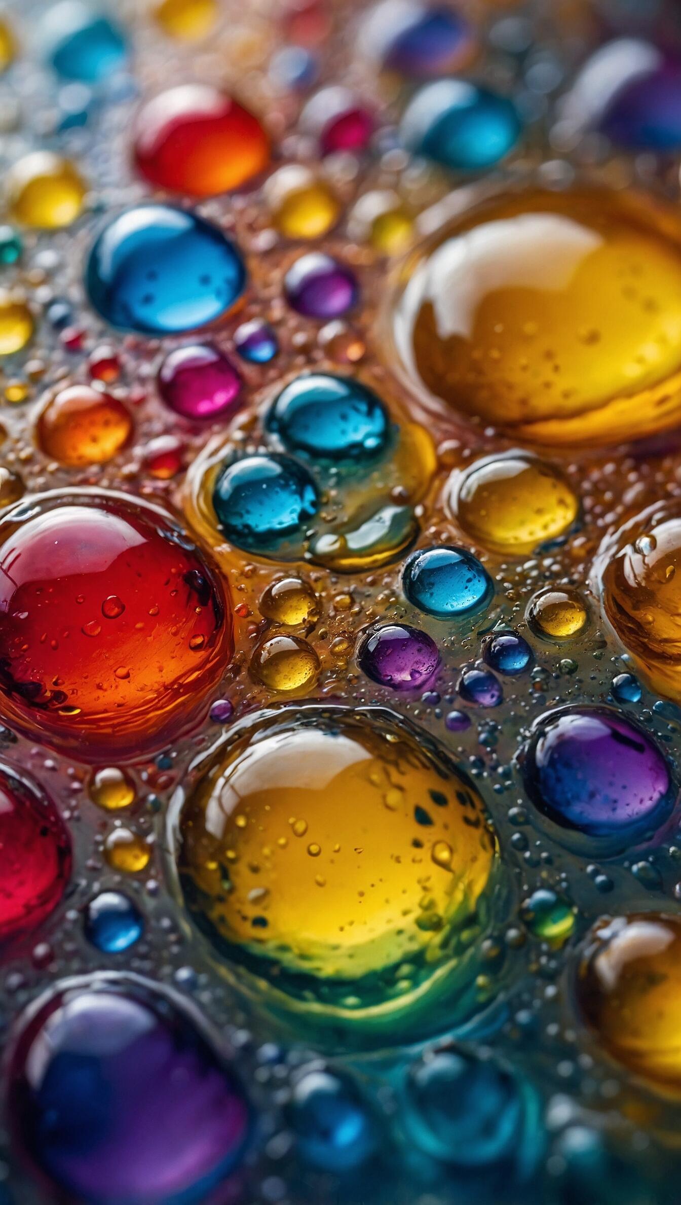 Abstract macro iPhone wallpaper of colorful bubbles: glossy red, yellow, blue and purple spheres forming a vivid patterned texture.