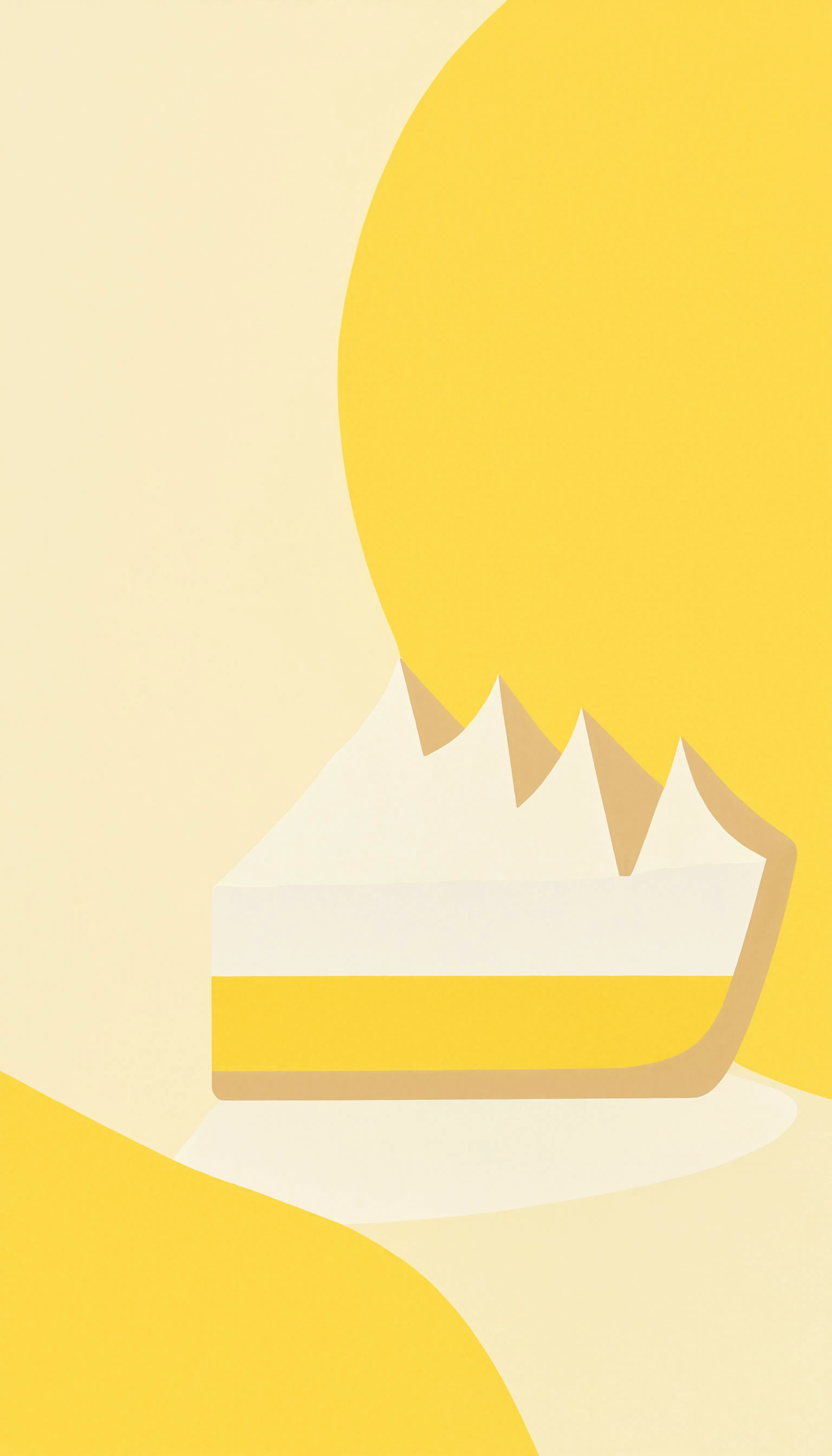 Minimalist illustration of a lemon meringue pie slice against abstract yellow shapes, designed as a vertical iPhone wallpaper.