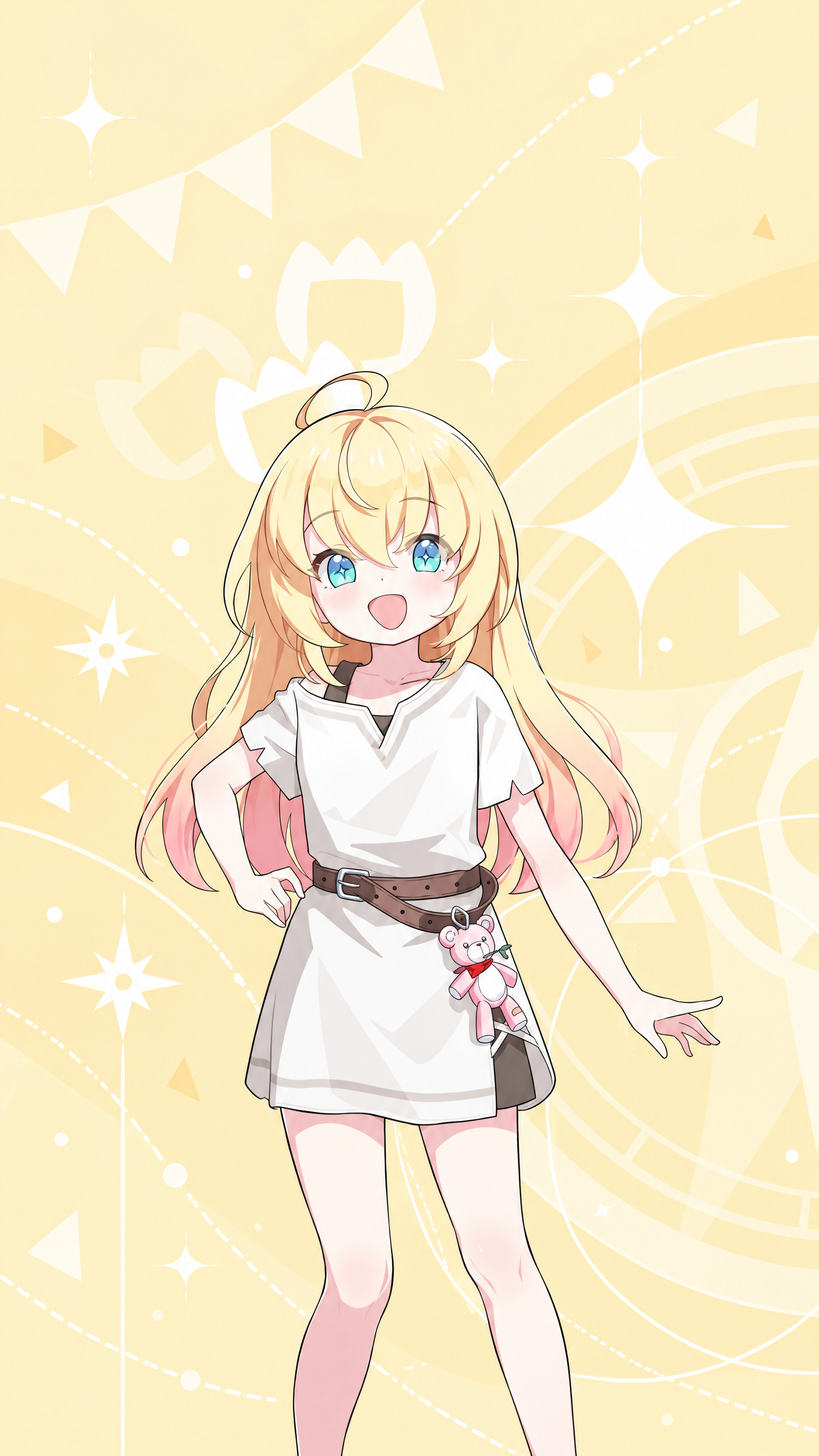 Stella Sora anime girl from the Little New Star Guild on a cheerful yellow iPhone wallpaper.